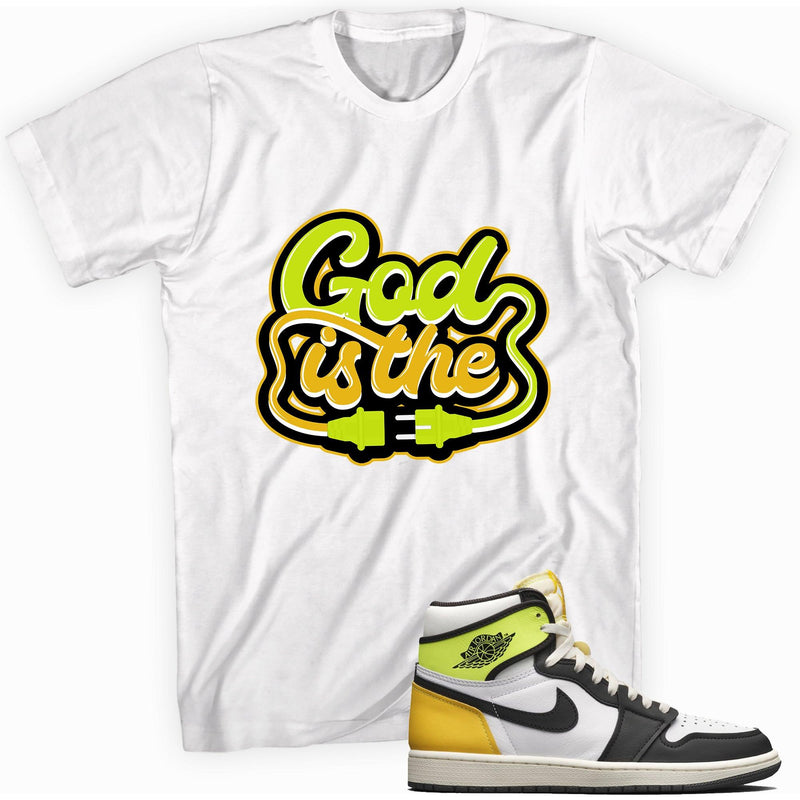 God Is Shirt AJ 1s Retro High OG Volt Gold photo