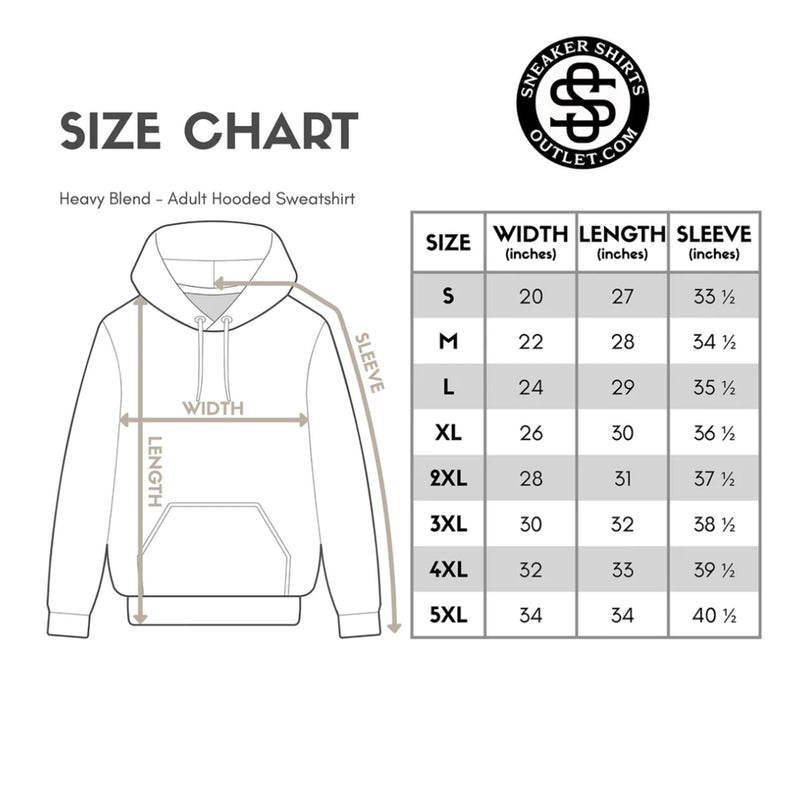 size chart for Slay Hoodie AJ 1 Mid White University Gold photo