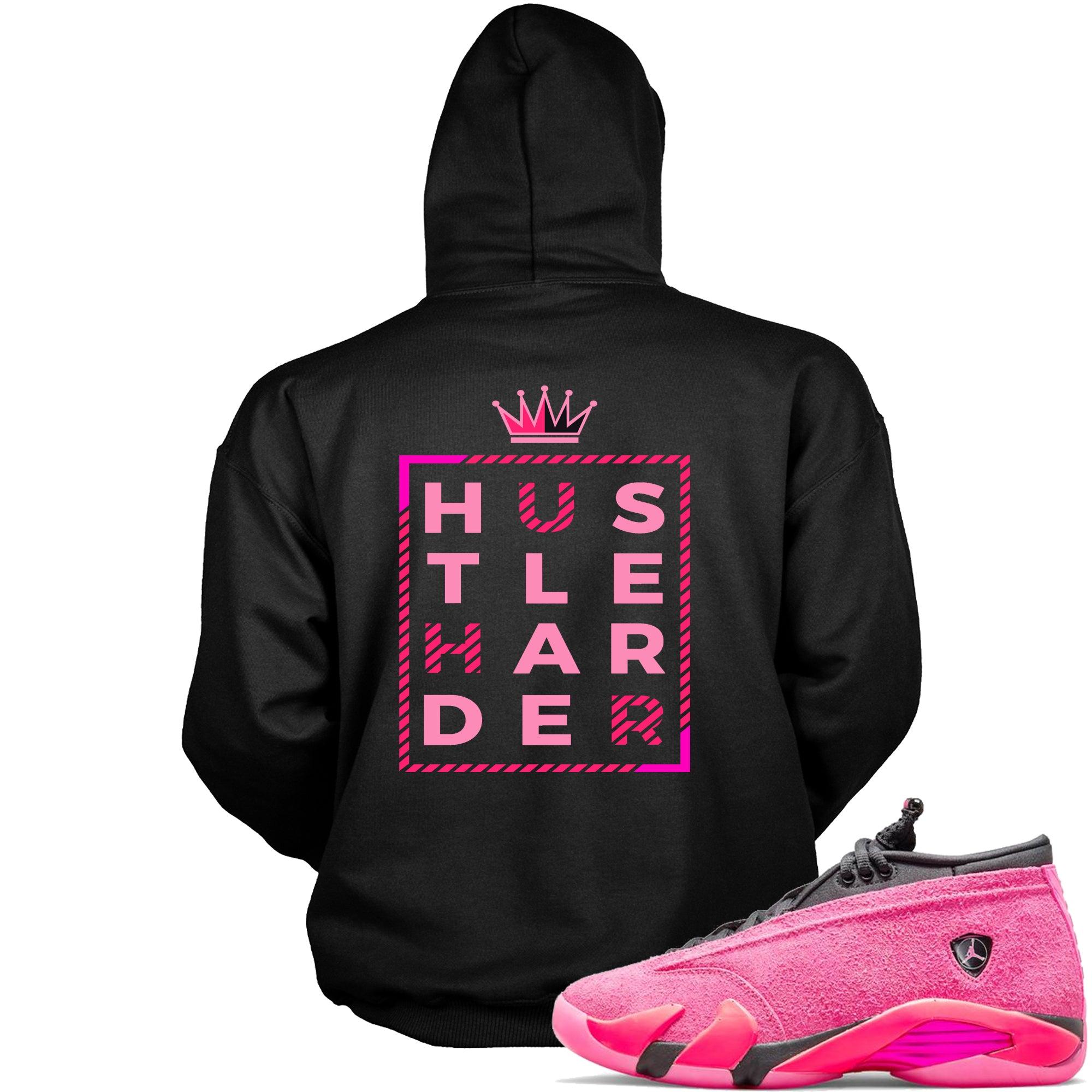 Black Hustle Harder Hoodie AJ 14s Low Shocking Pink photo