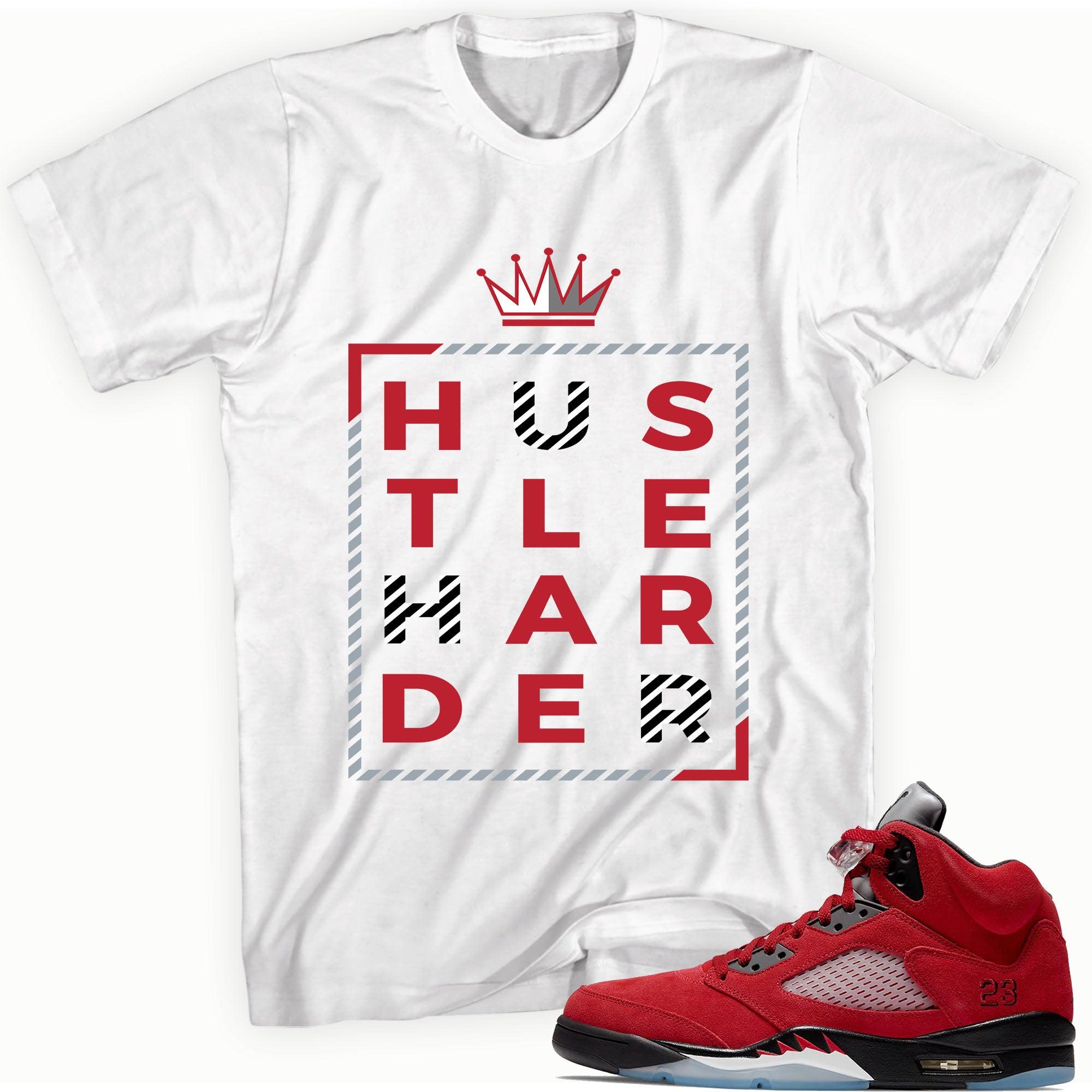 Hustle Harder Shirt AJ 5 Retro Raging Bull Red photo