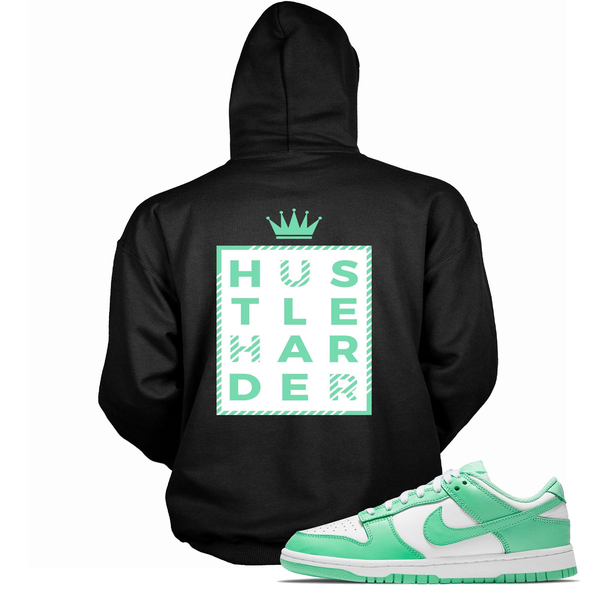 Black Hustle Harder Hoodie Nike Dunks Low Green Glow photo