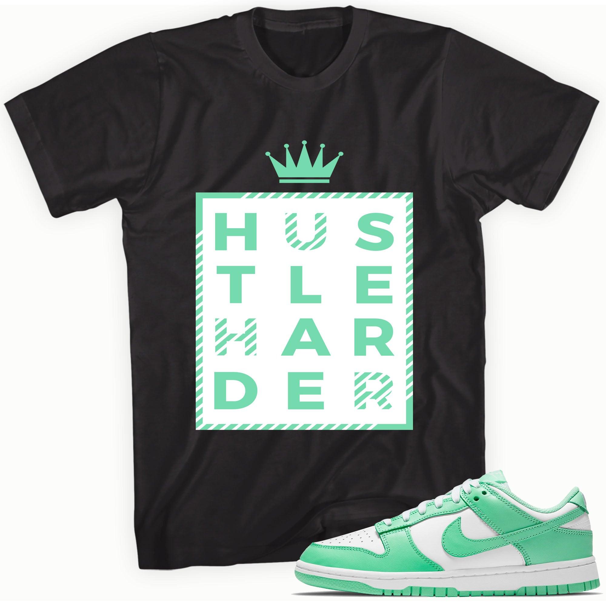 black Hustle Harder Shirt Nike Dunks Low Green Glow photo