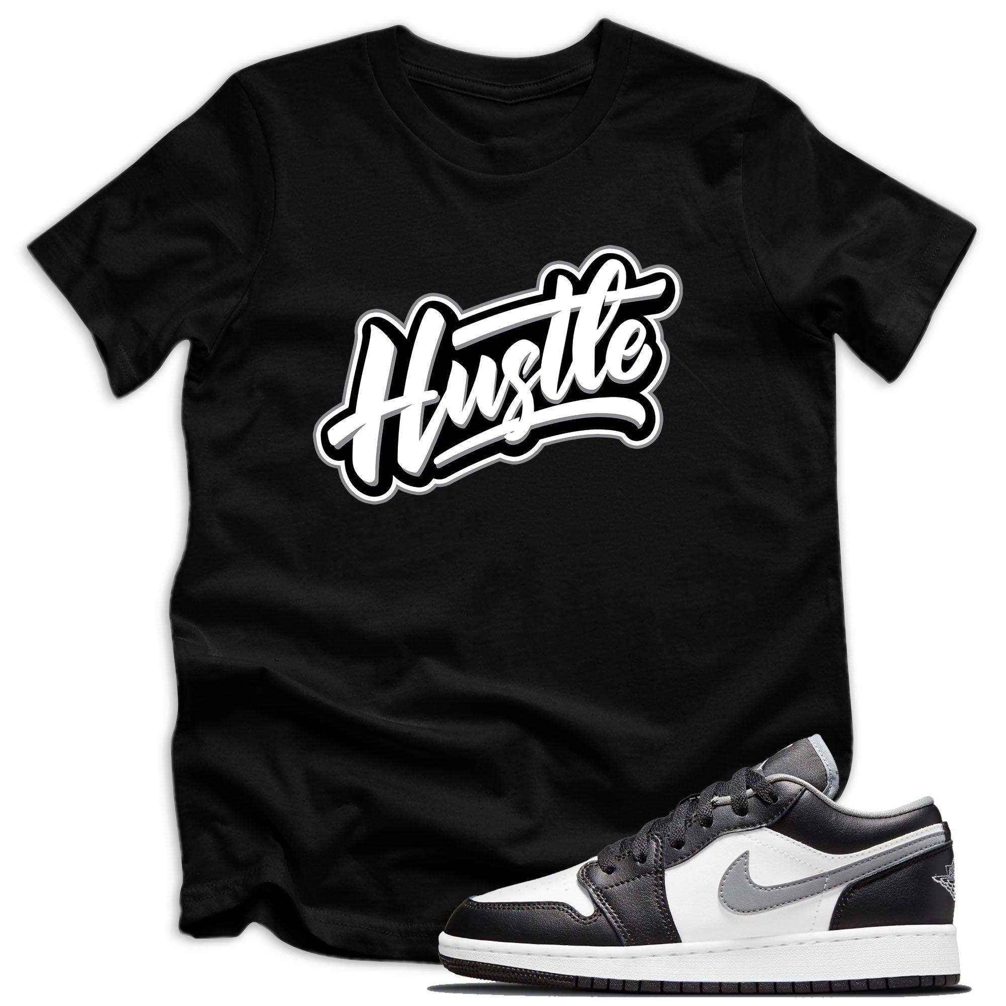 kids Hustle Shirt AJ 1 Low Black White Grey 2021 photo