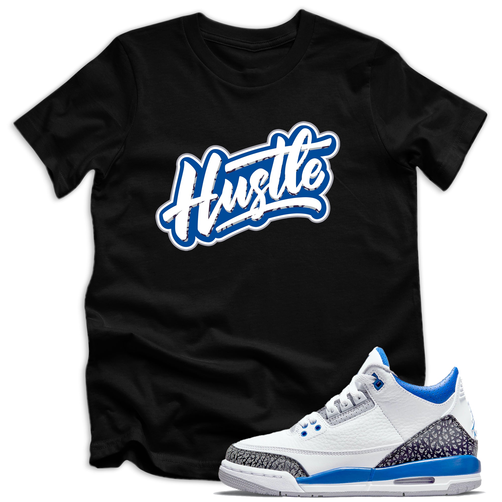 youth Hustle Shirt AJ 3s Retro Racer Blue photo