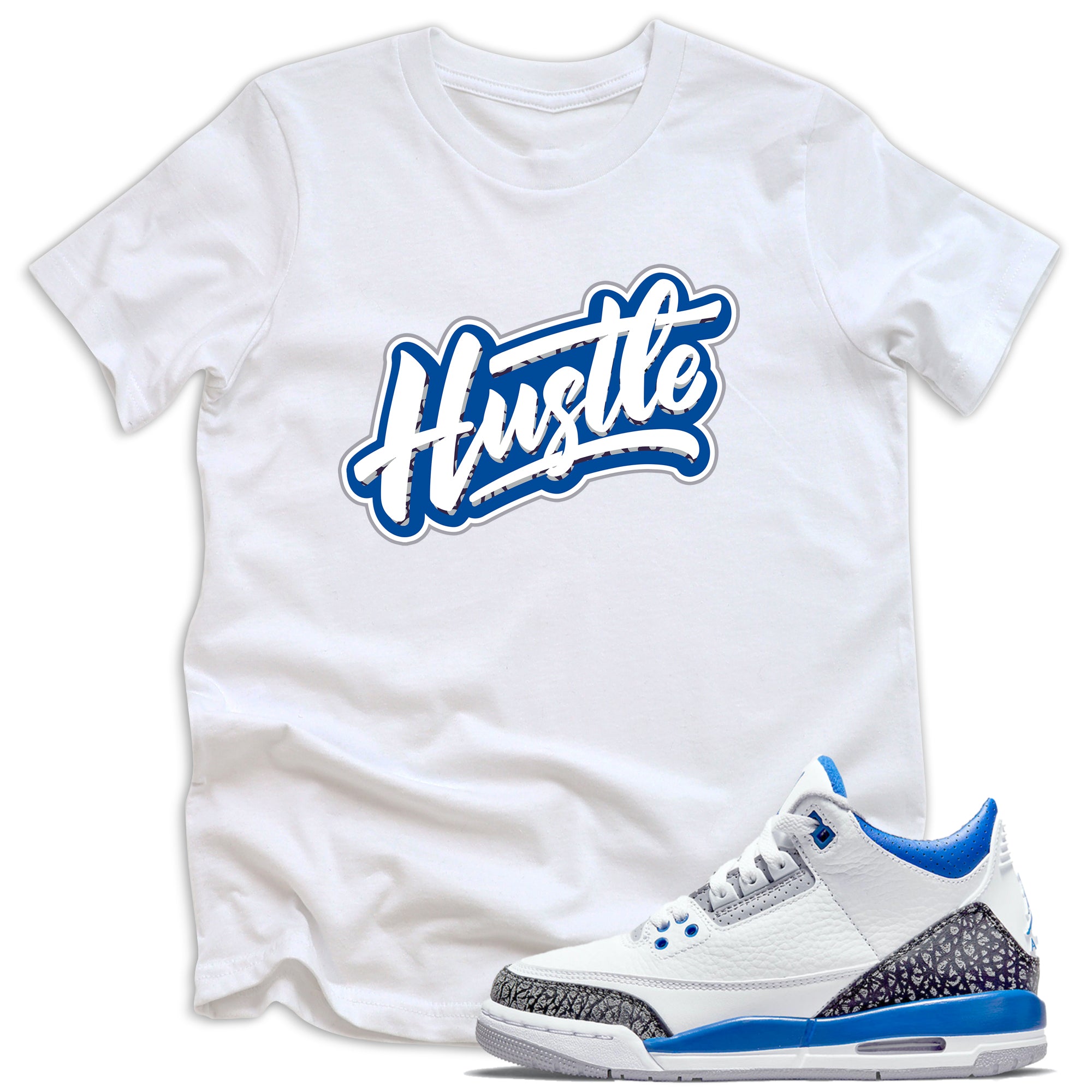 kids Hustle Shirt AJ 3s Retro Racer Blue photo