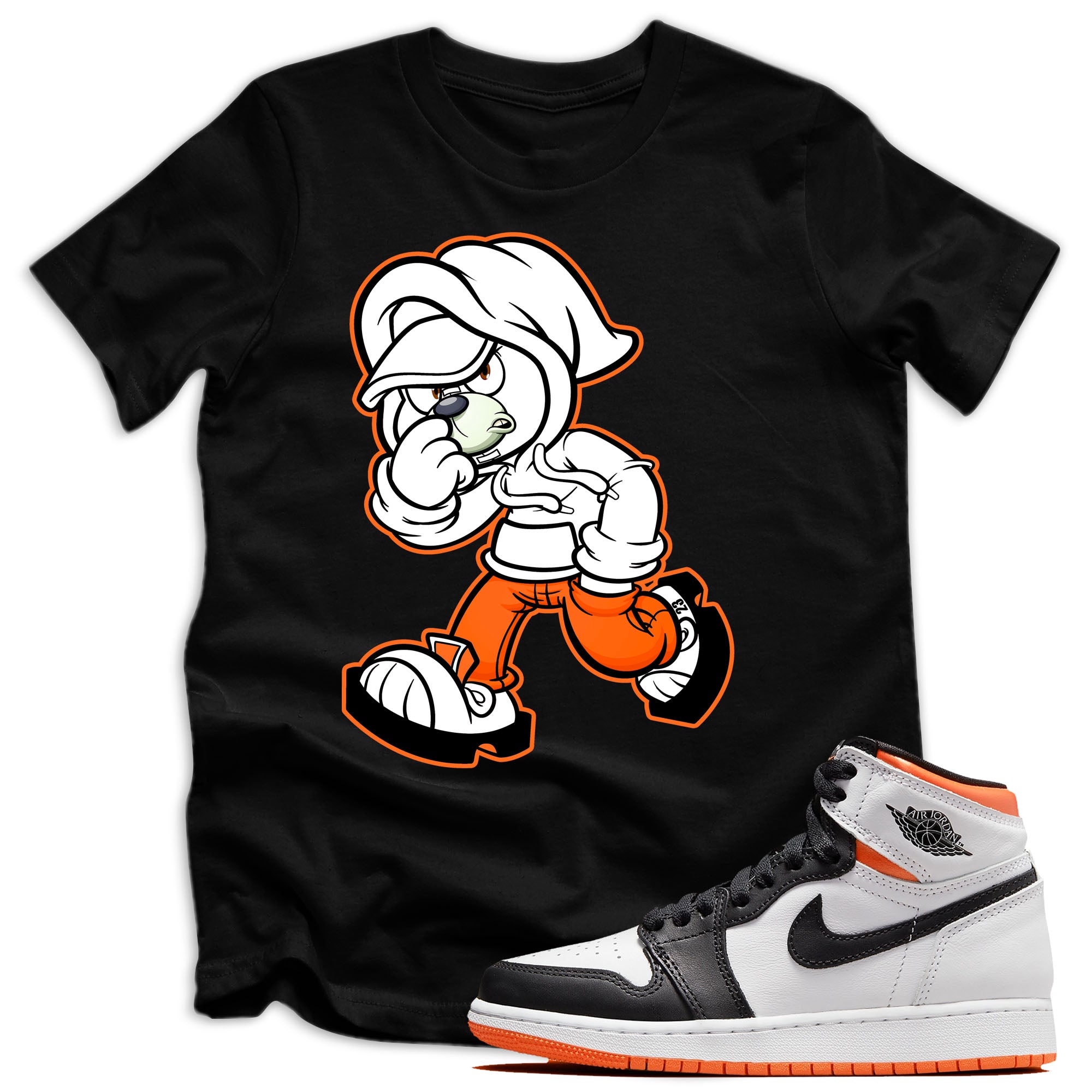 kids Hoodie Bear Shirt AJ 1 High OG Electro Orange photo