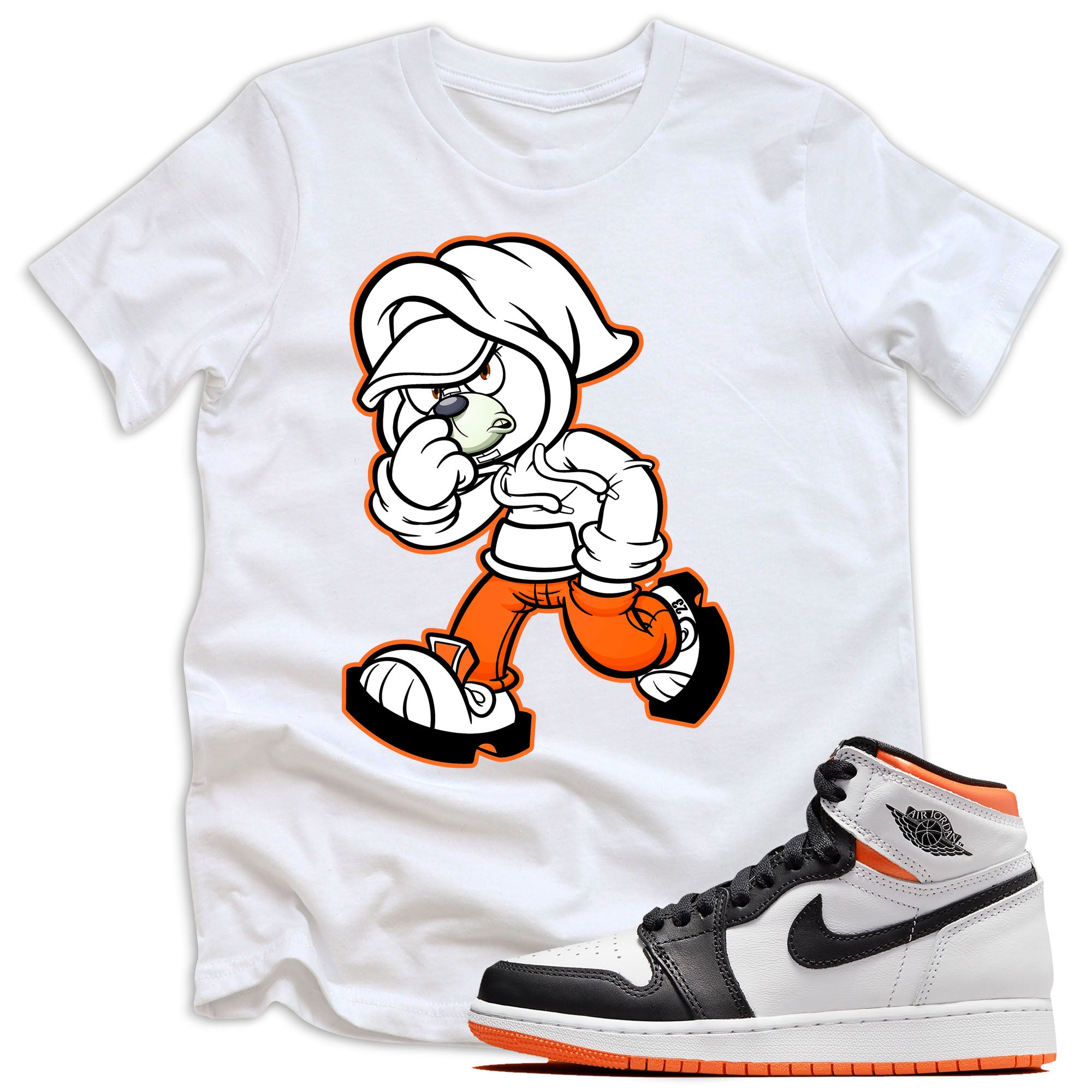 youth Hoodie Bear Shirt AJ 1 High OG Electro Orange photo