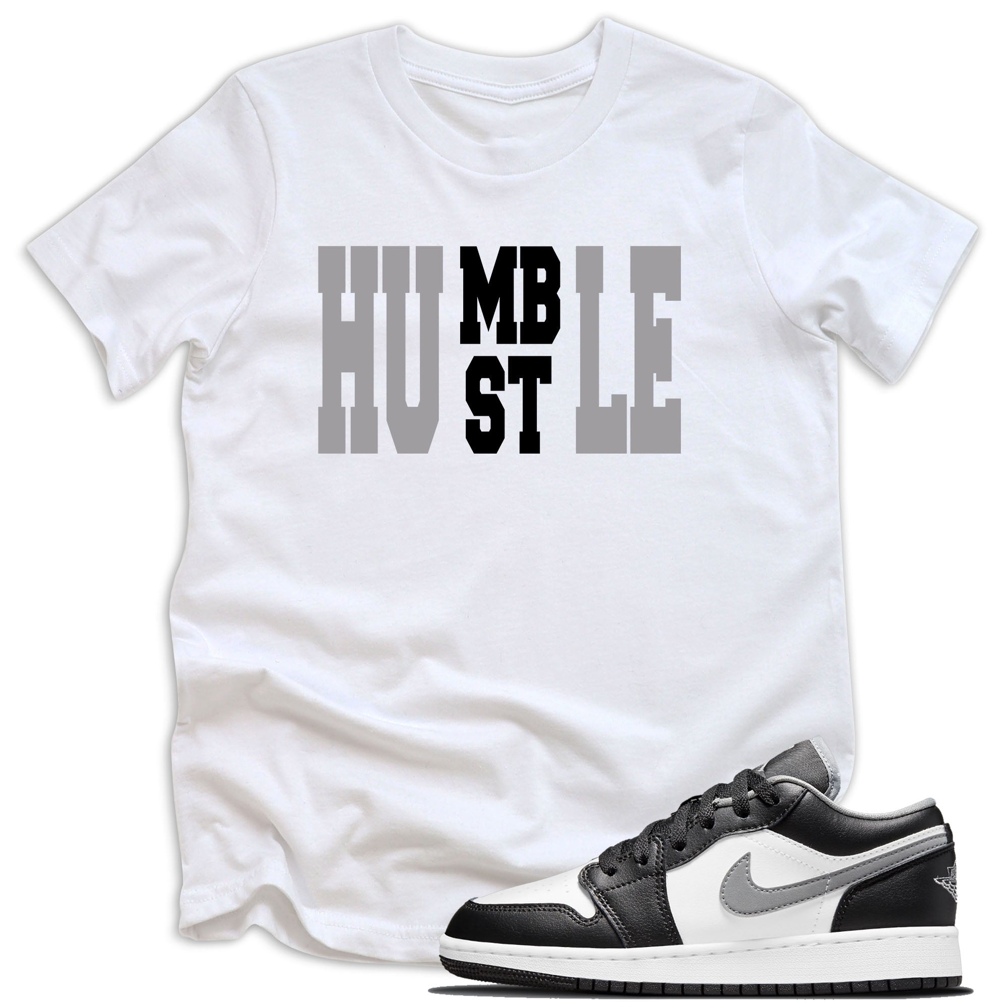 Humble Hustle Shirt AJ 1 Low Black White Grey 2021 photo