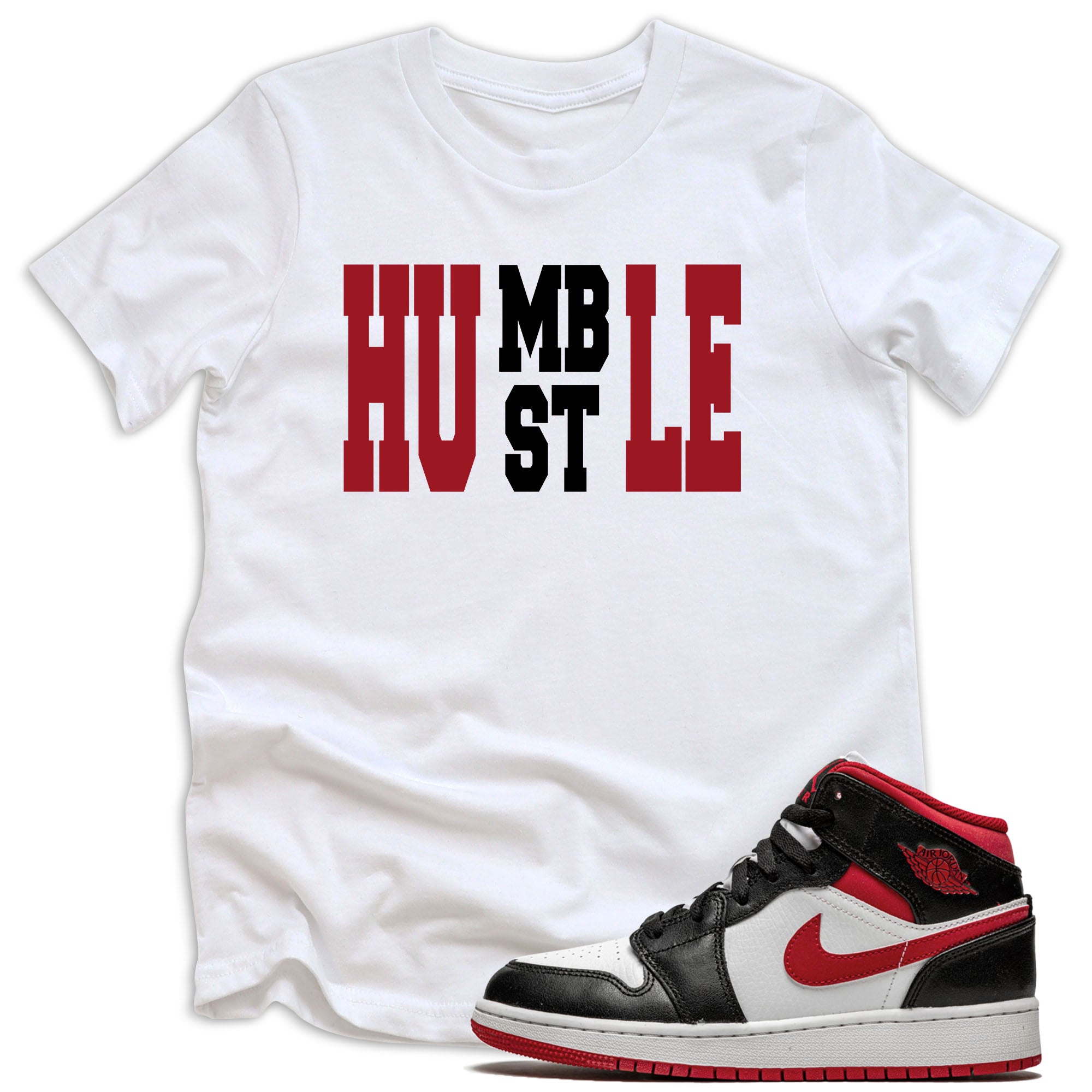 Humble Hustle Shirt Air Jordan 1 Mid Gym Red Black White photo