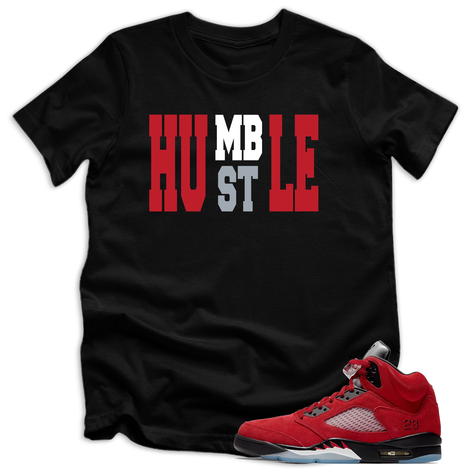 kids Humble Hustle Shirt AJ 5s Retro Raging Bull Red photo