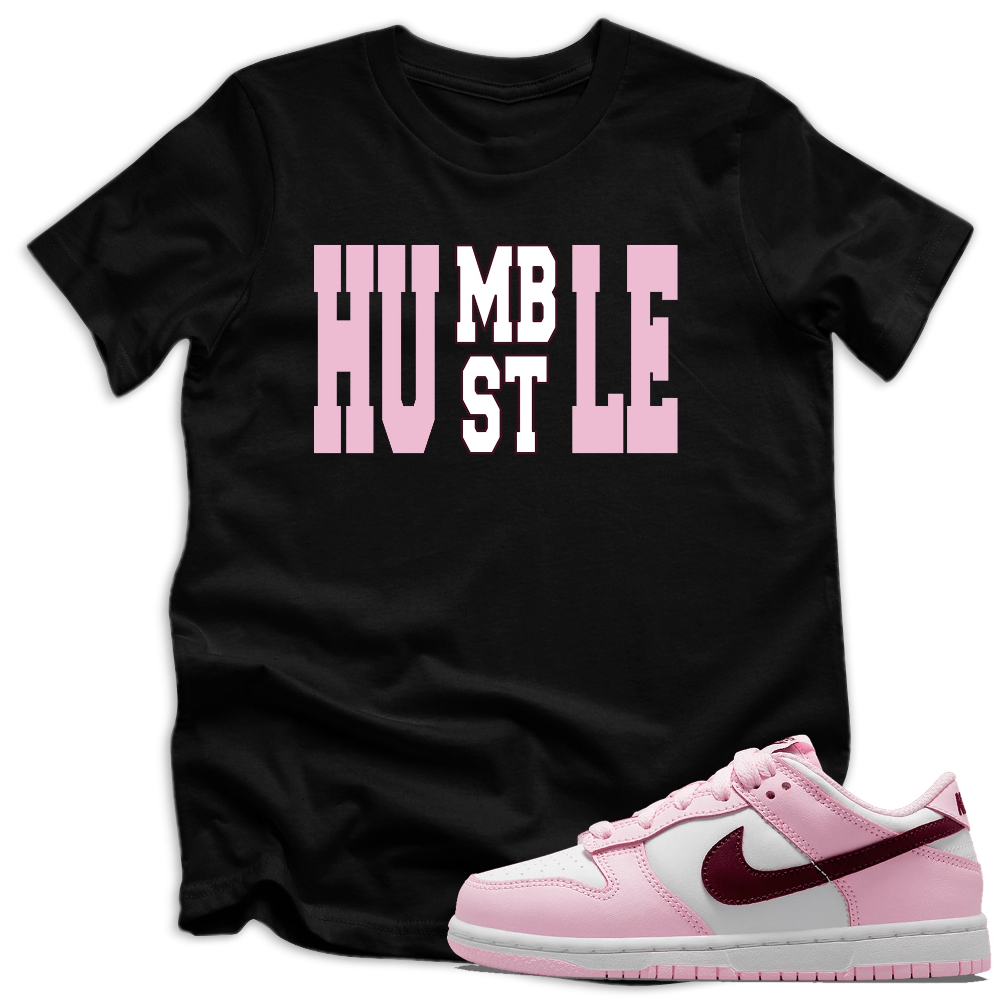 youth Humble Hustle Shirt Nike Dunk Low Pink Red White GS photo