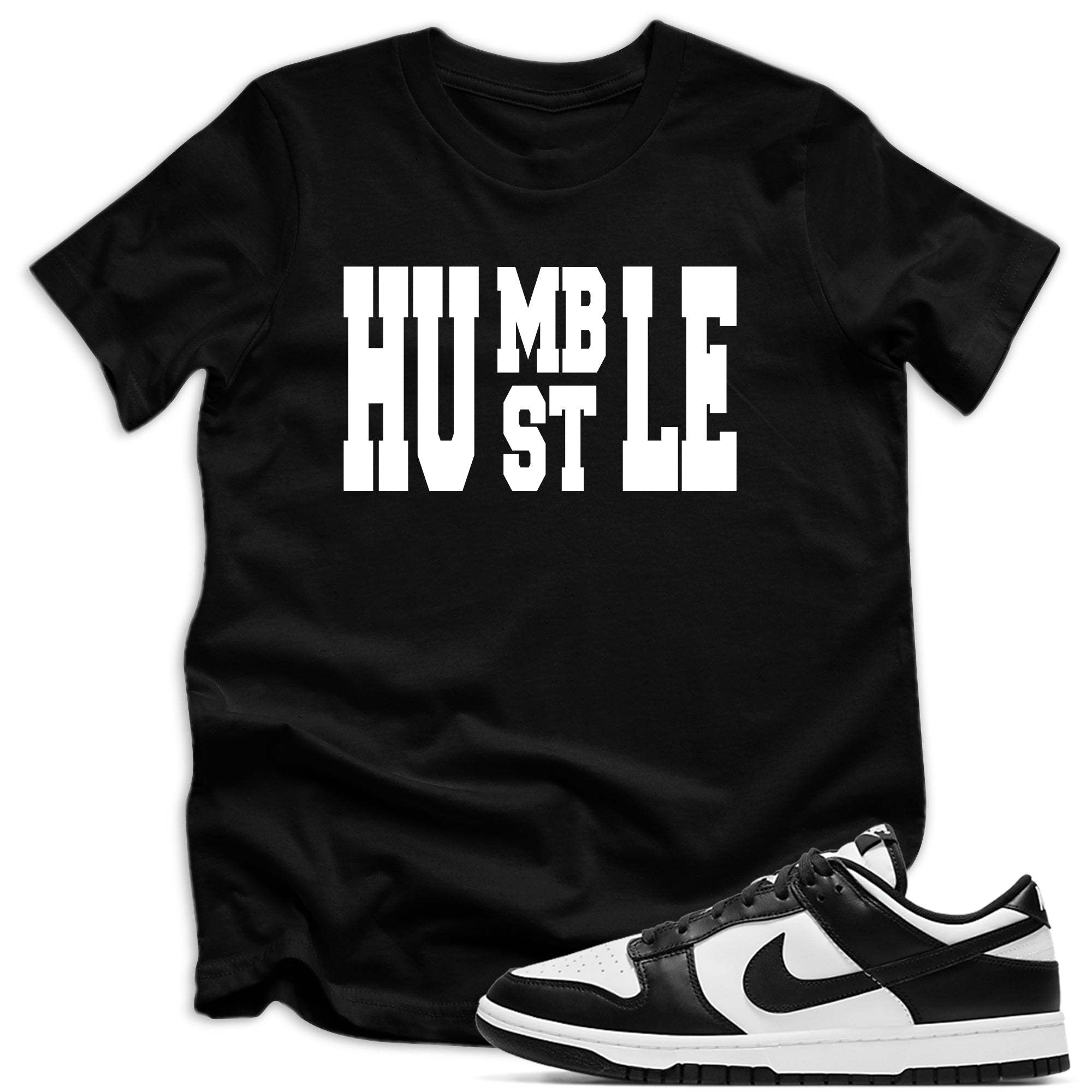 Humble Hustle Shirt Nike Dunks Low Retro White Black photo
