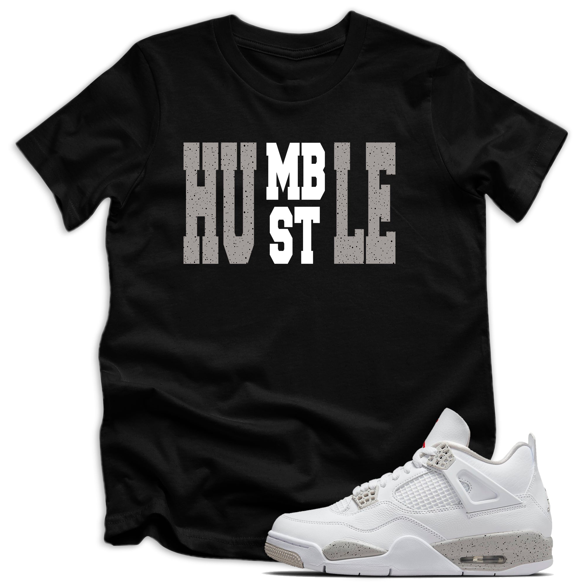 youth Humble Hustle Shirt AJ 4 Retro White Oreo photo