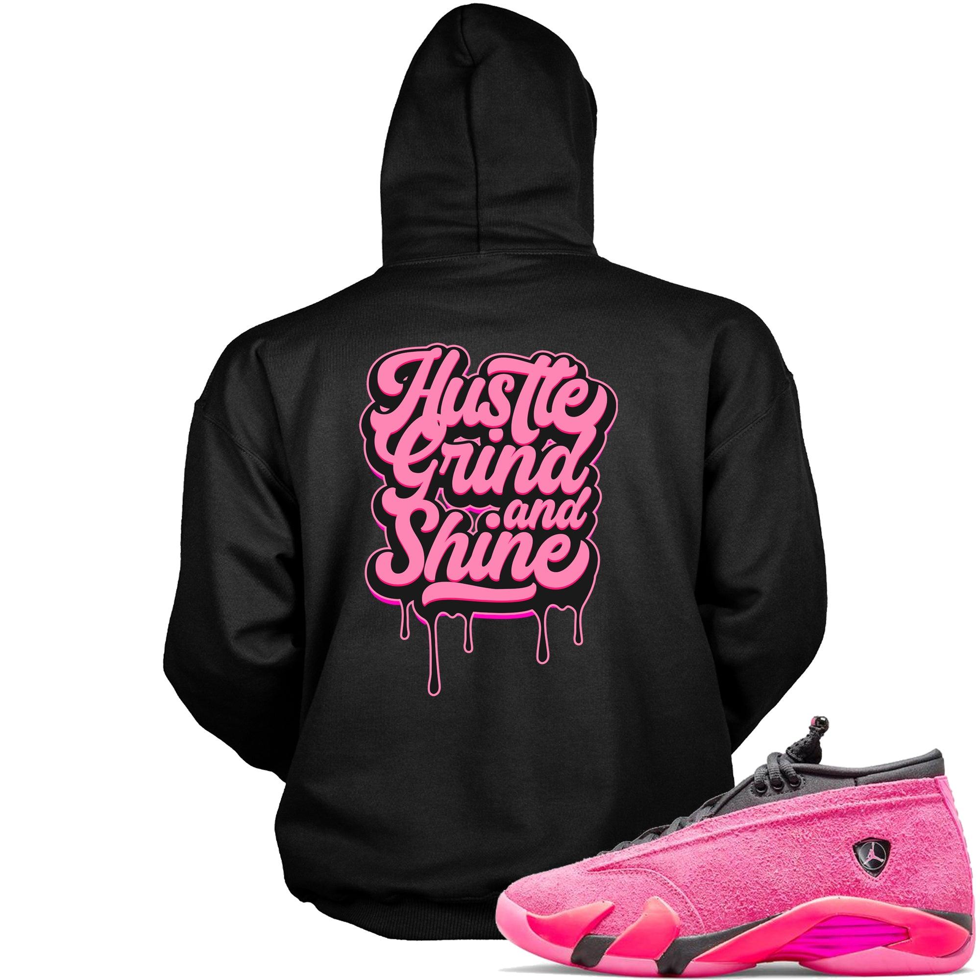 Black Hustle Grind and Shine Hoodie AJ 14 Low Shocking Pink photo