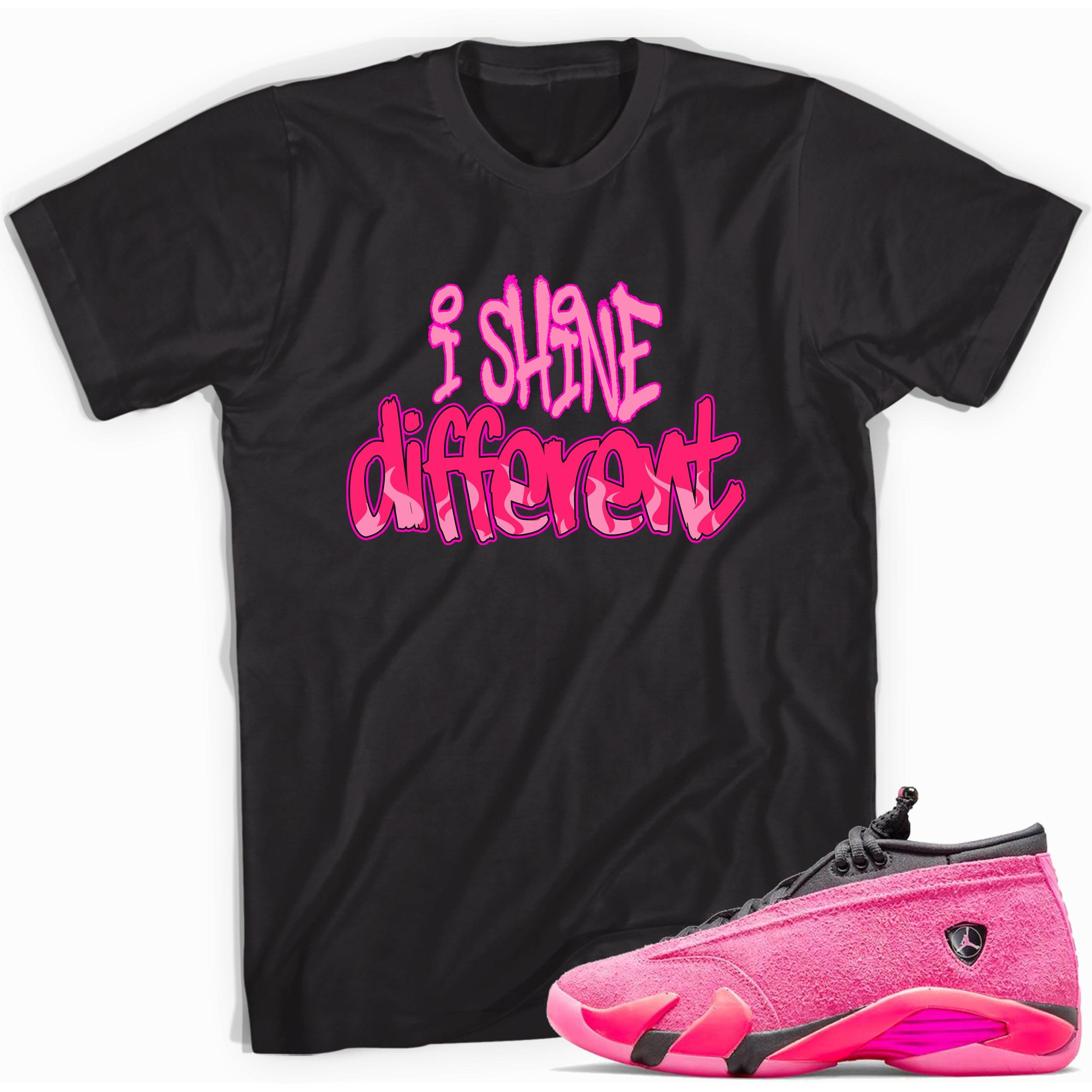 Black Shine Different Shirt Jordan 14s Low Shocking Pink photo