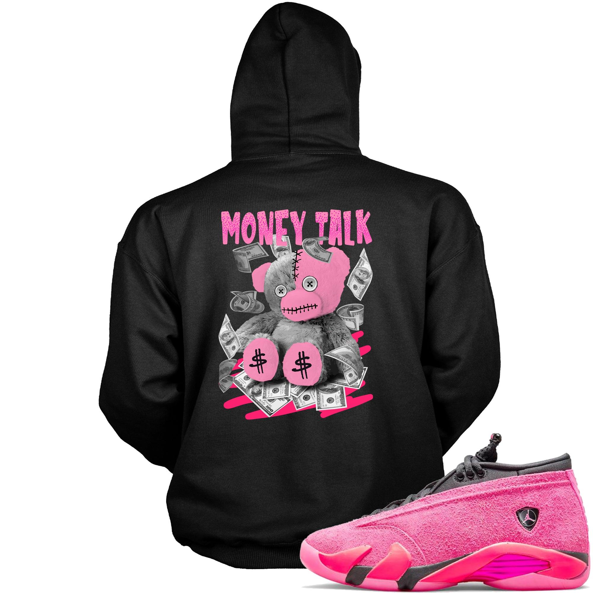 Black Money Talk Bear Hoodie AJ 14s Low Shocking Pink photo