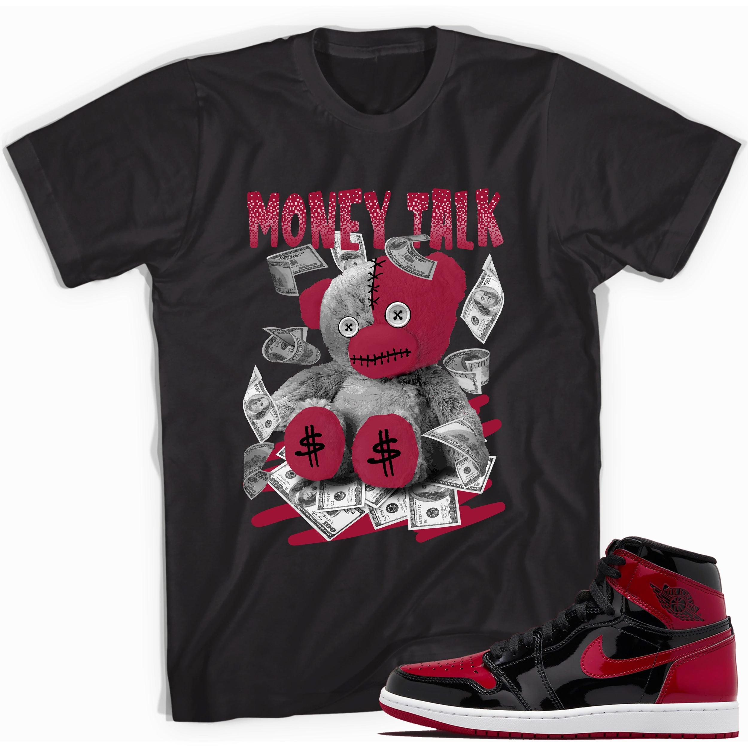 Black Money Talk Shirt for Jordan 1s Patent Bred photo