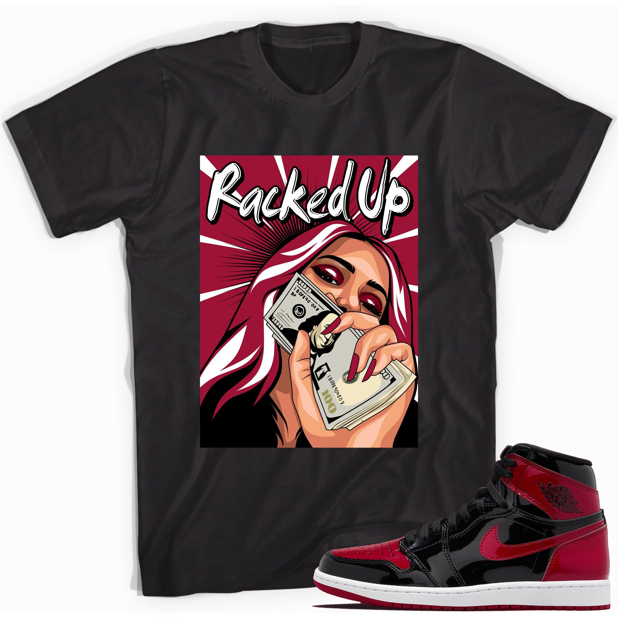 Black Racked Up Shirt for Jordan 1s Bred Patent photo