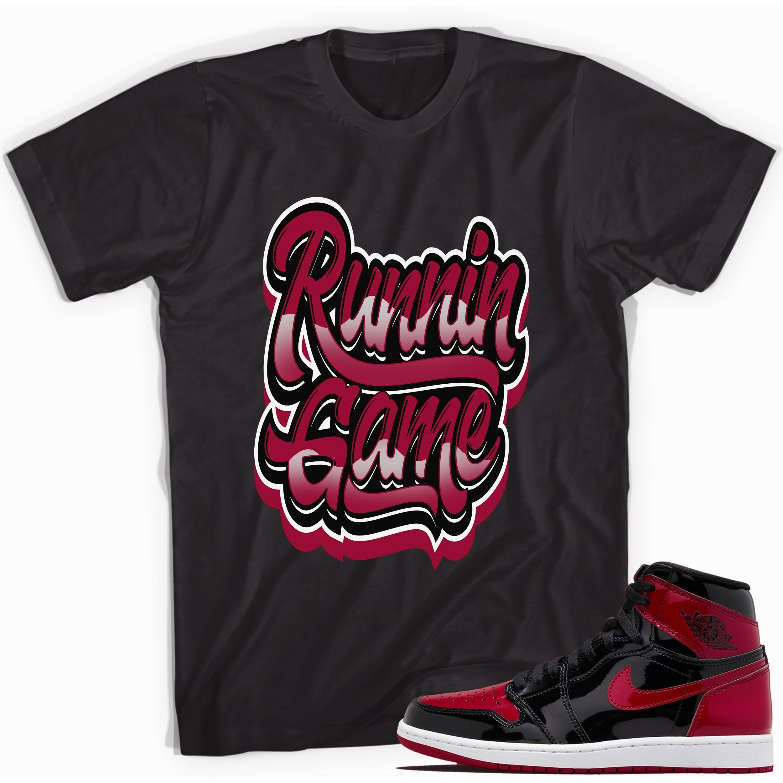 Black Runnin Game Shirt for Jordan 1s Bred Patent photo