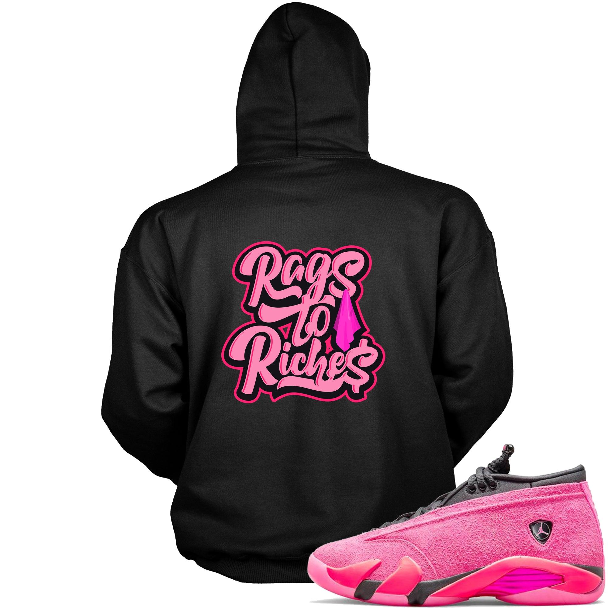 Black Rags to Riches Hoodie Jordan 14s Low Shocking Pink photo