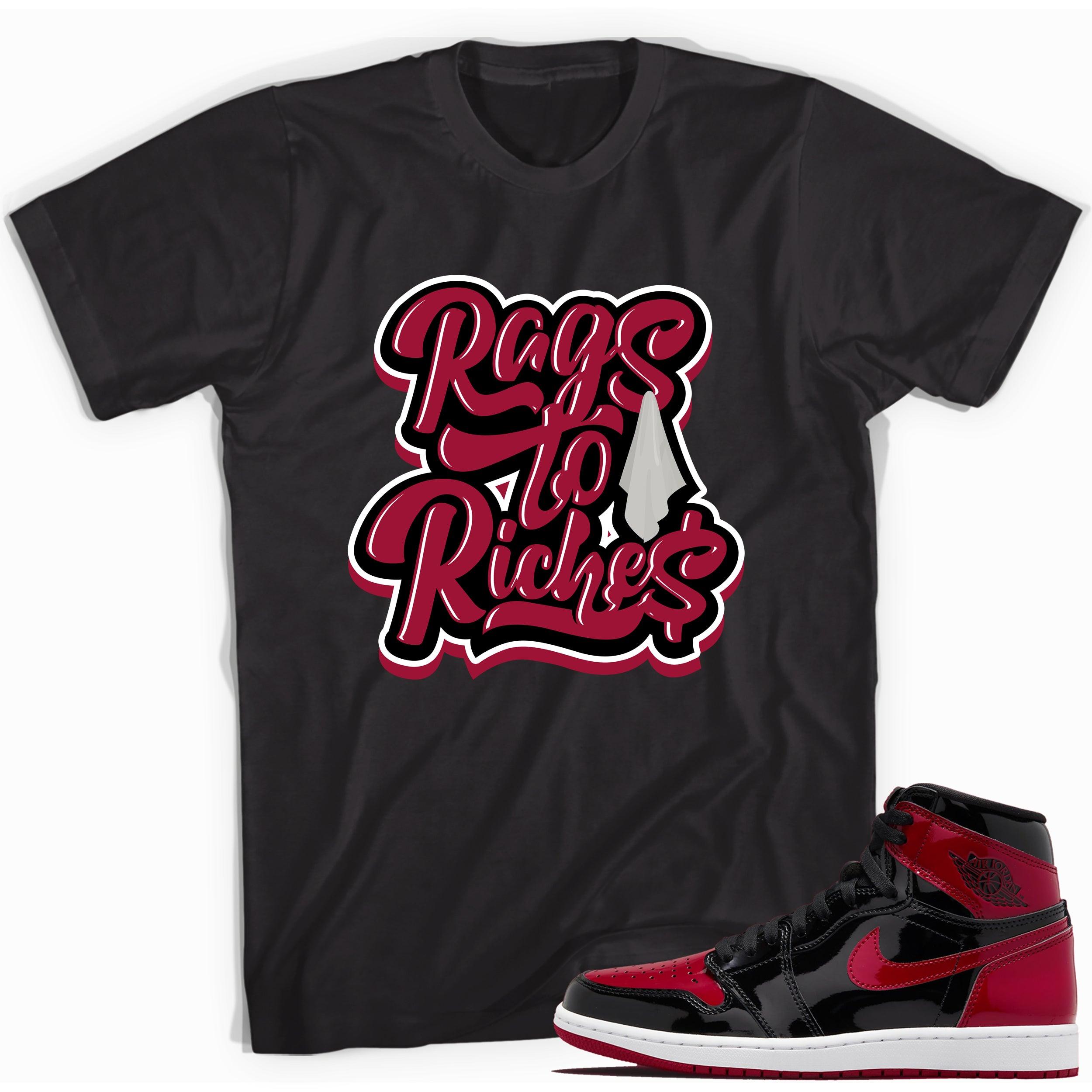 Black Rags To Riches Shirt for Jordan 1s Bred Patent photo 