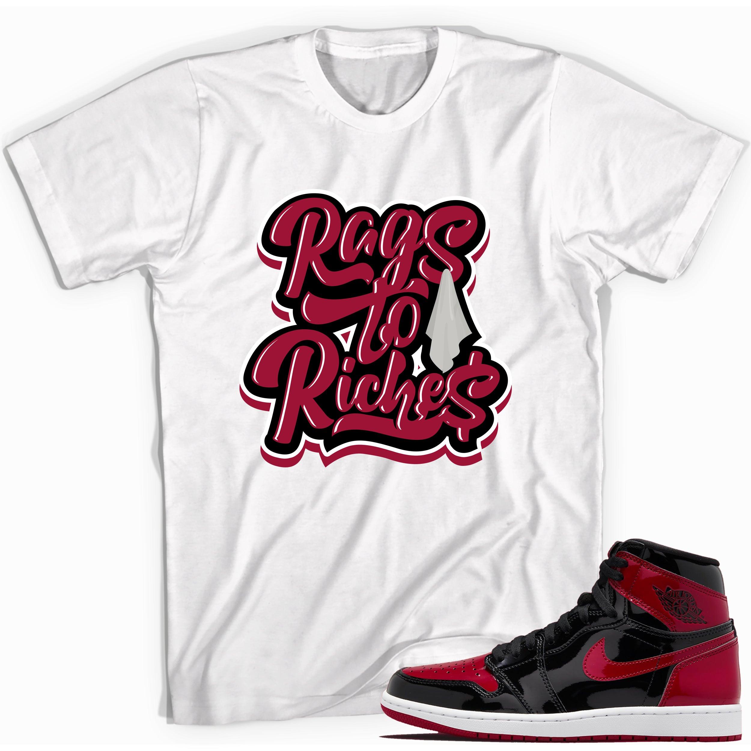White Rags To Riches Shirt for Jordan 1s Bred Patent photo 