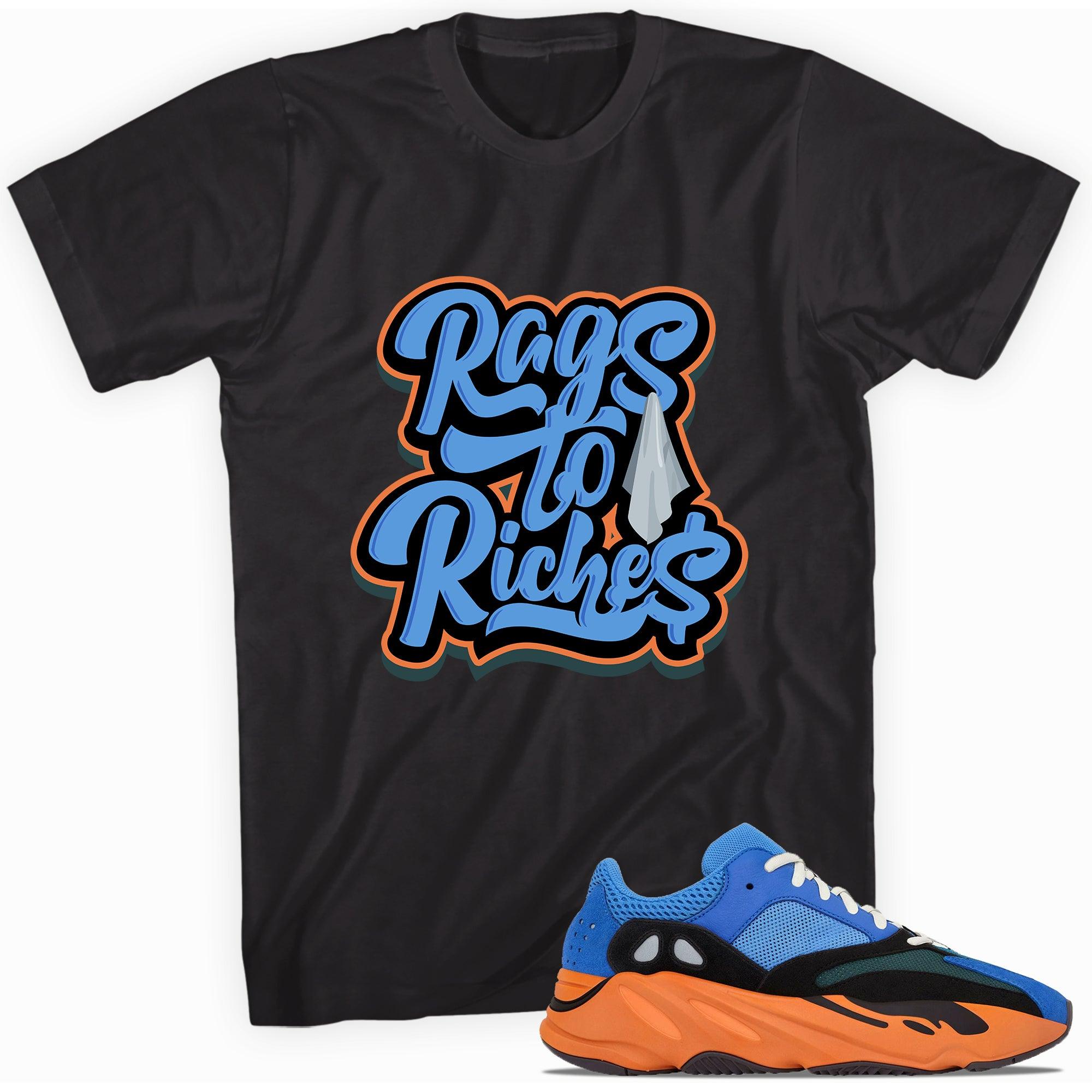 Black Rags to Riches Shirt Yeezy Boost 700s Bright Blue photo
