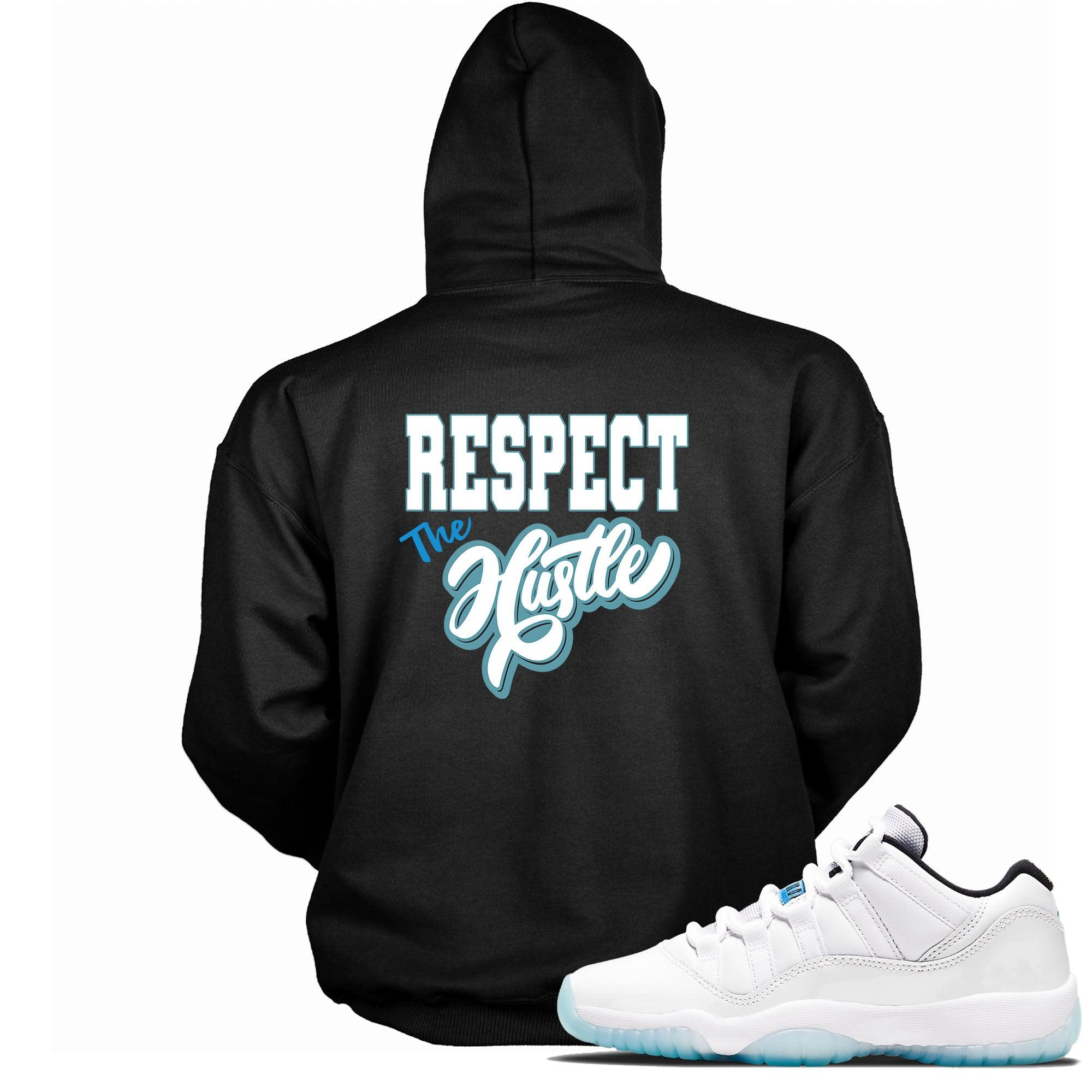 Black Respect The Hustle Hoodie AJ 11s Retro Low Legend Blue photo