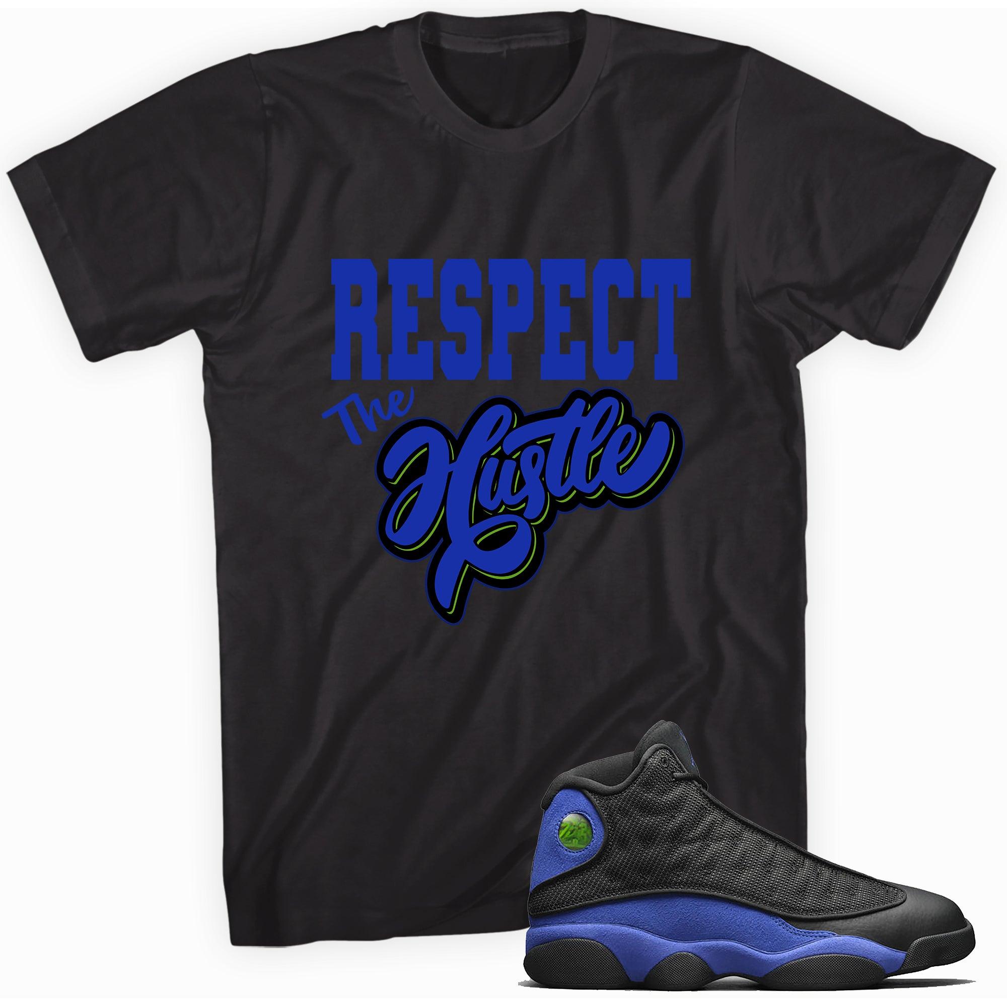Black Respect The Hustle Shirt AJ 13s Hyper Royal photo