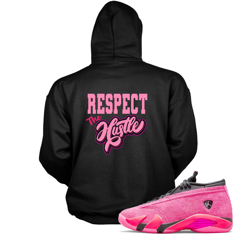 Black Respect The Hustle Hoodie AJ 14s Low Shocking Pink photo
