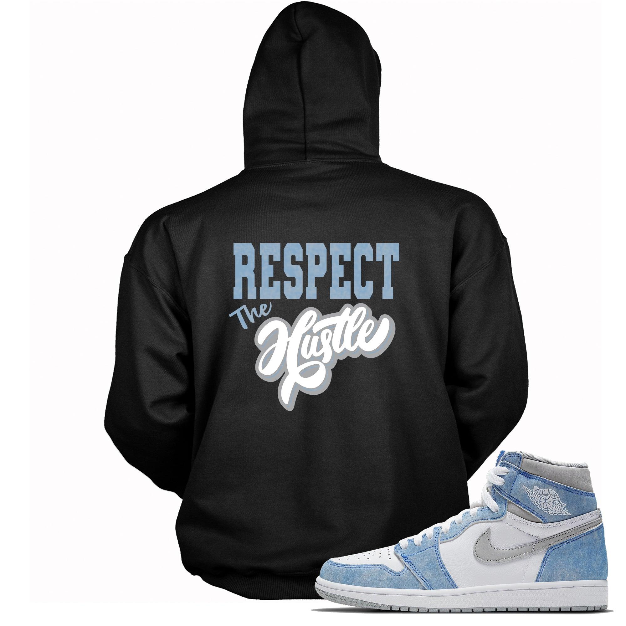 Black Respect The Hustle Hoodie AJ Retro 1 High OG Hyper Royal photo