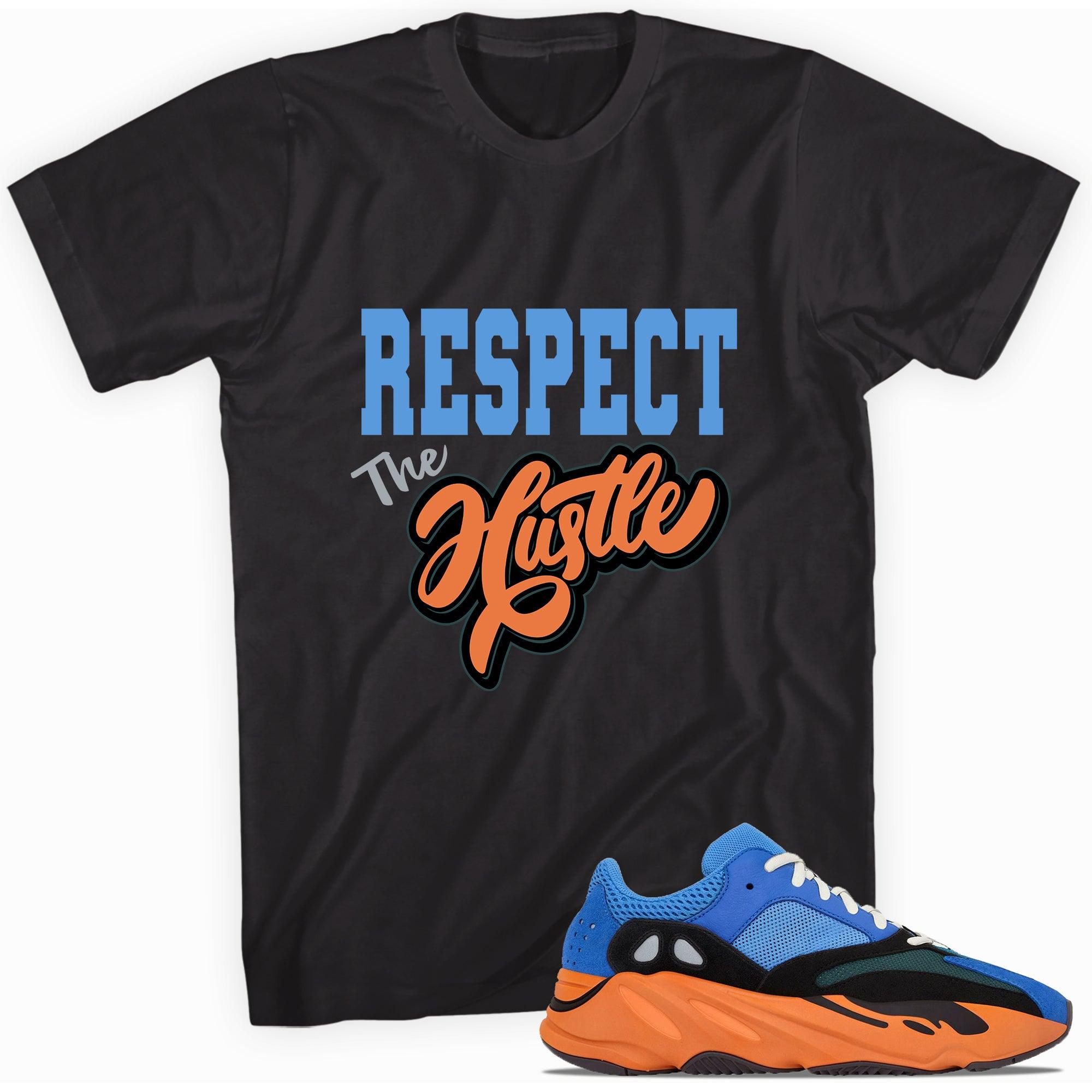 Black Respect The Hustle Shirt Yeezy Boost 700s Bright Blue photo