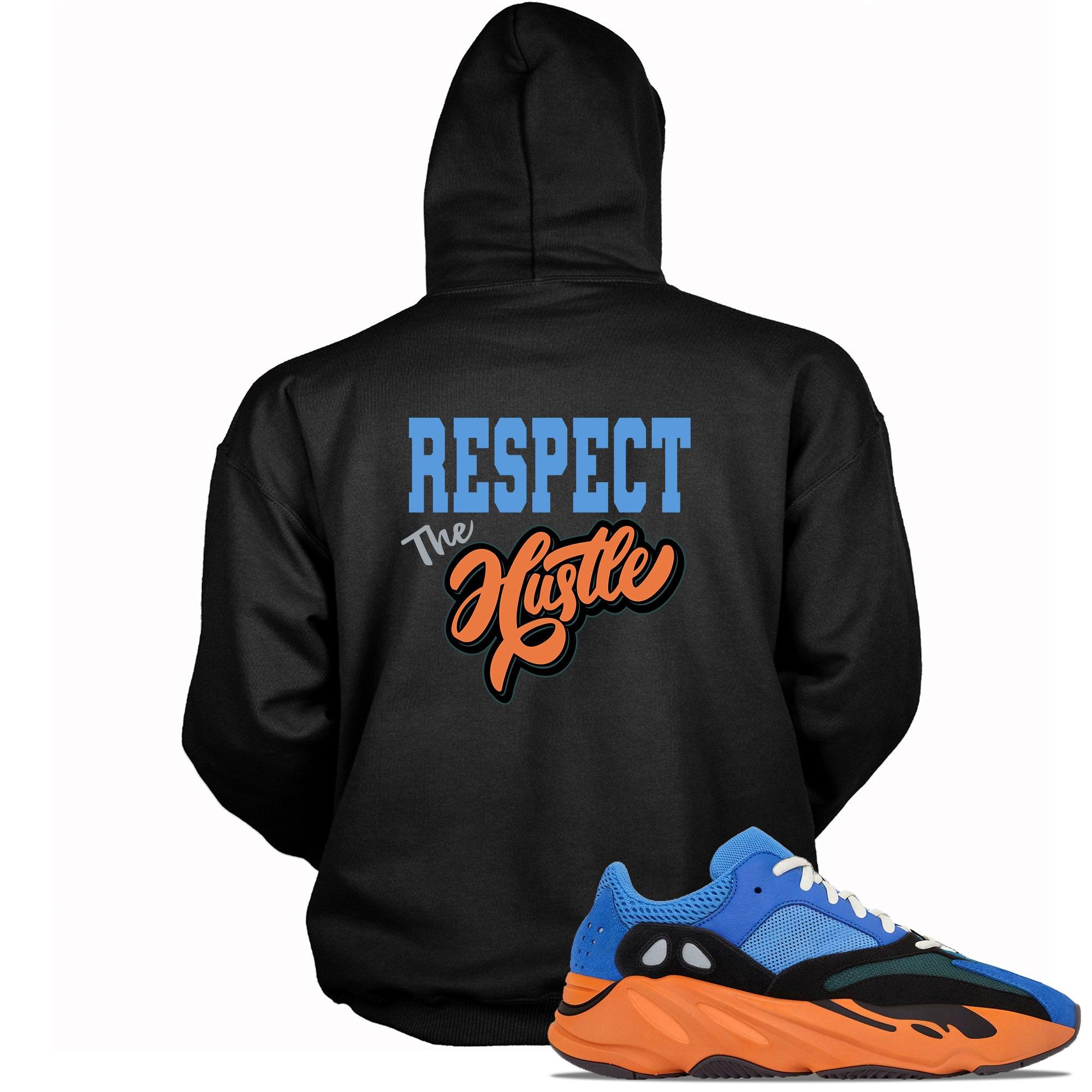 Black Respect The Hustle Hoodie Yeezy Boost 700s Bright Blue photo