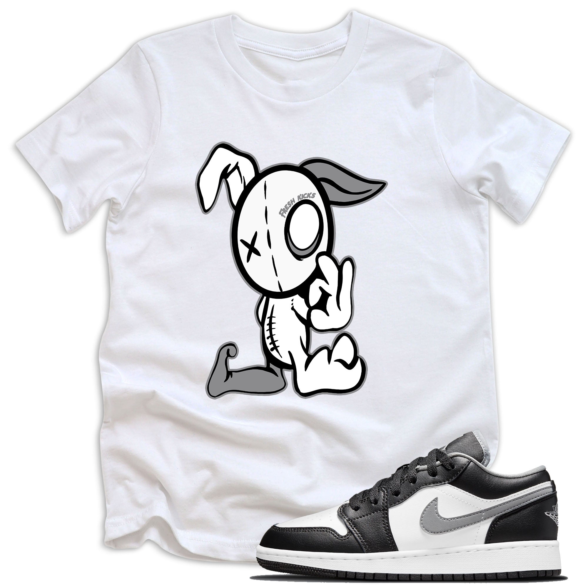 Youth Rugged Rabbit Shirt Air Jordan 1 Low Black White Grey photo