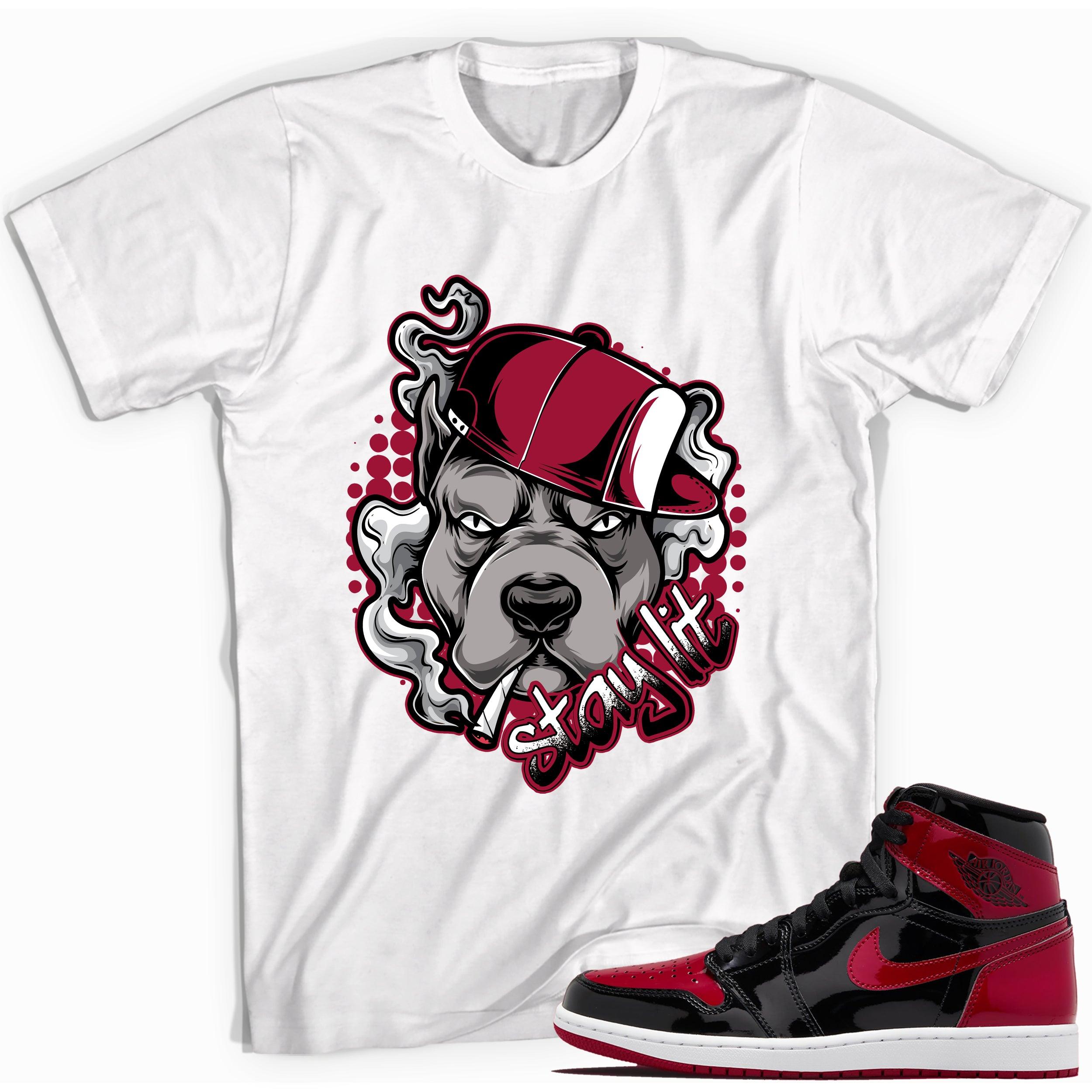 White Stay Lit Sneaker Shirt for Jordan 1s Retro Bred photo