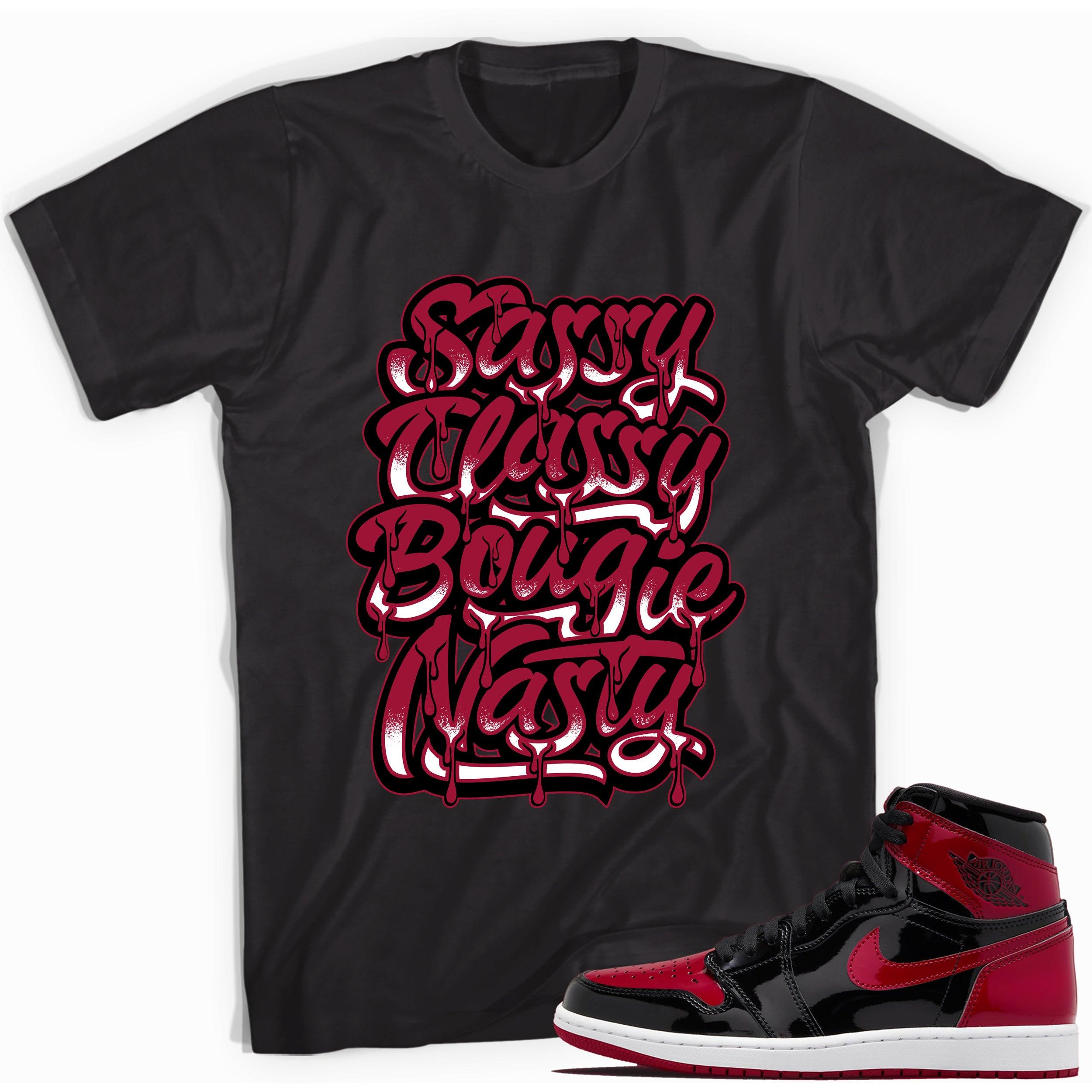 Black Sassy Classy Shirt for Jordan 1s Bred Patent photo