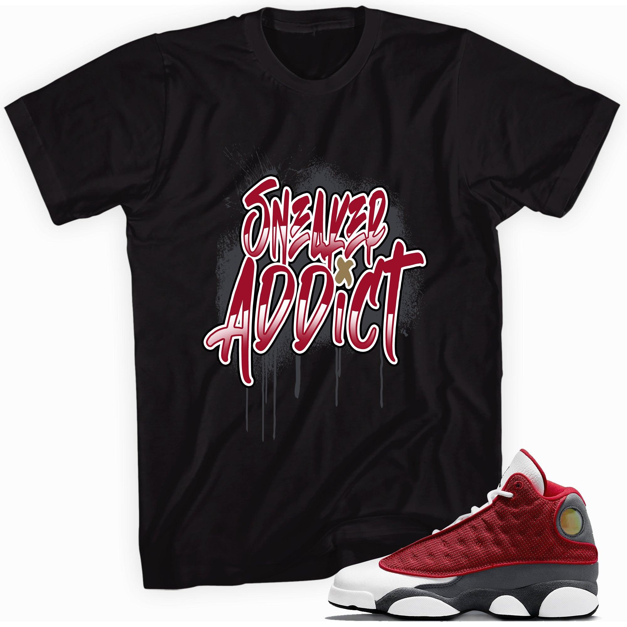 Black Sneaker Addict Shirt AJ 13 Red Flint photo