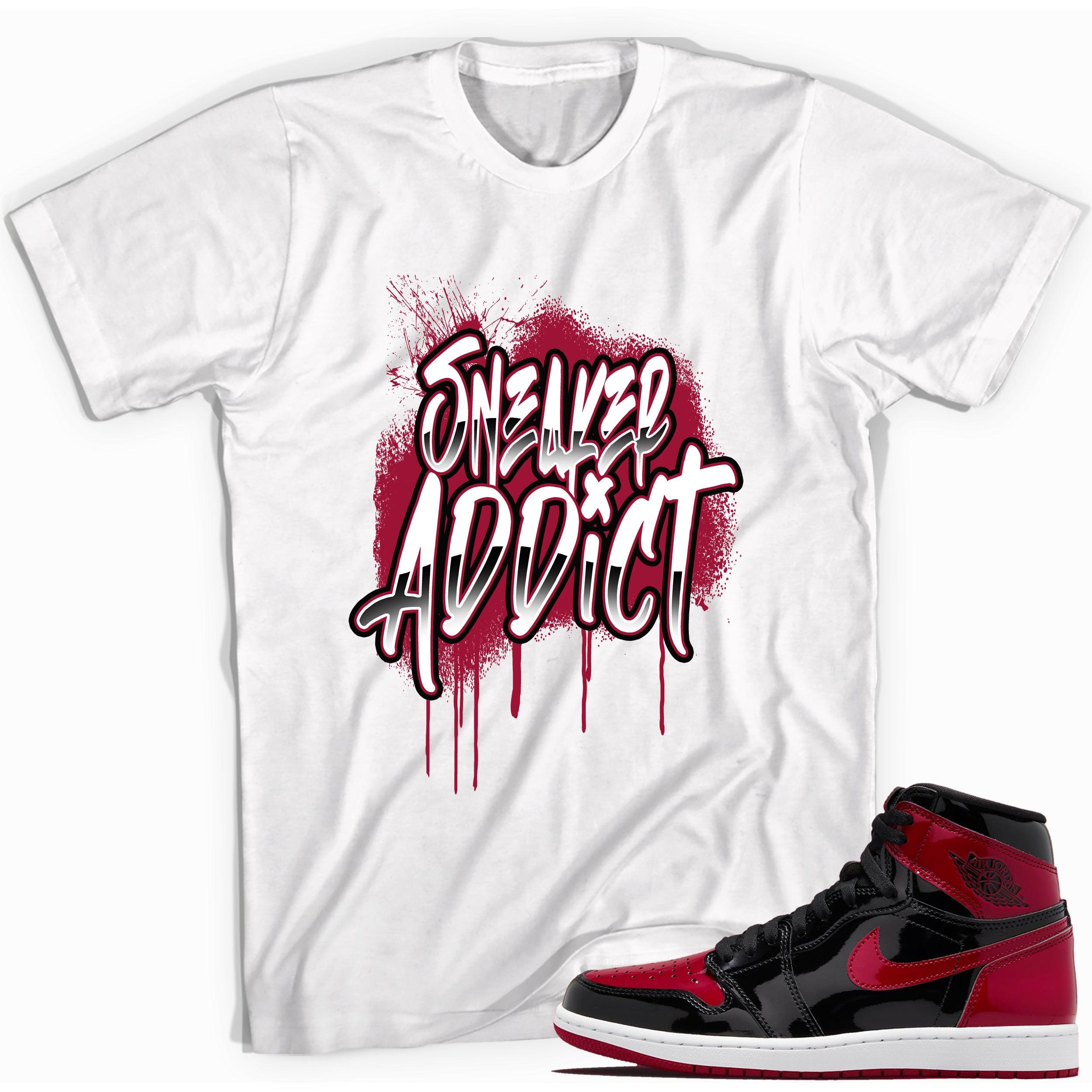 White Sneaker Addict Shirt for Jordan 1s Bred Patent photo