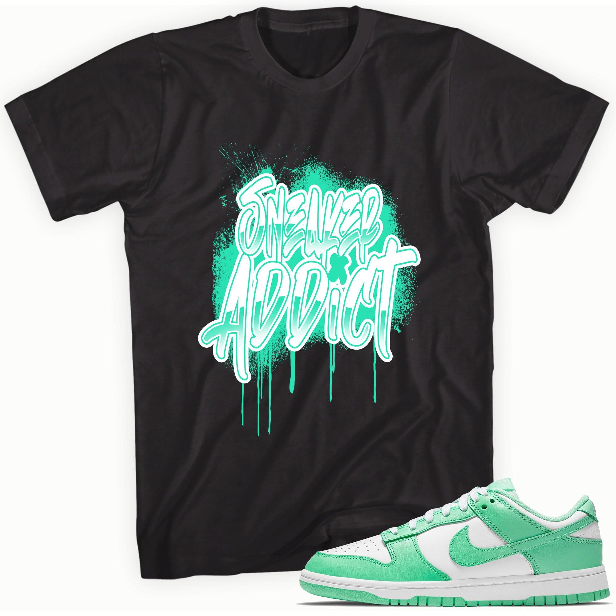 Black Sneaker Addict Shirt Nike Dunk Low Green Glow photo