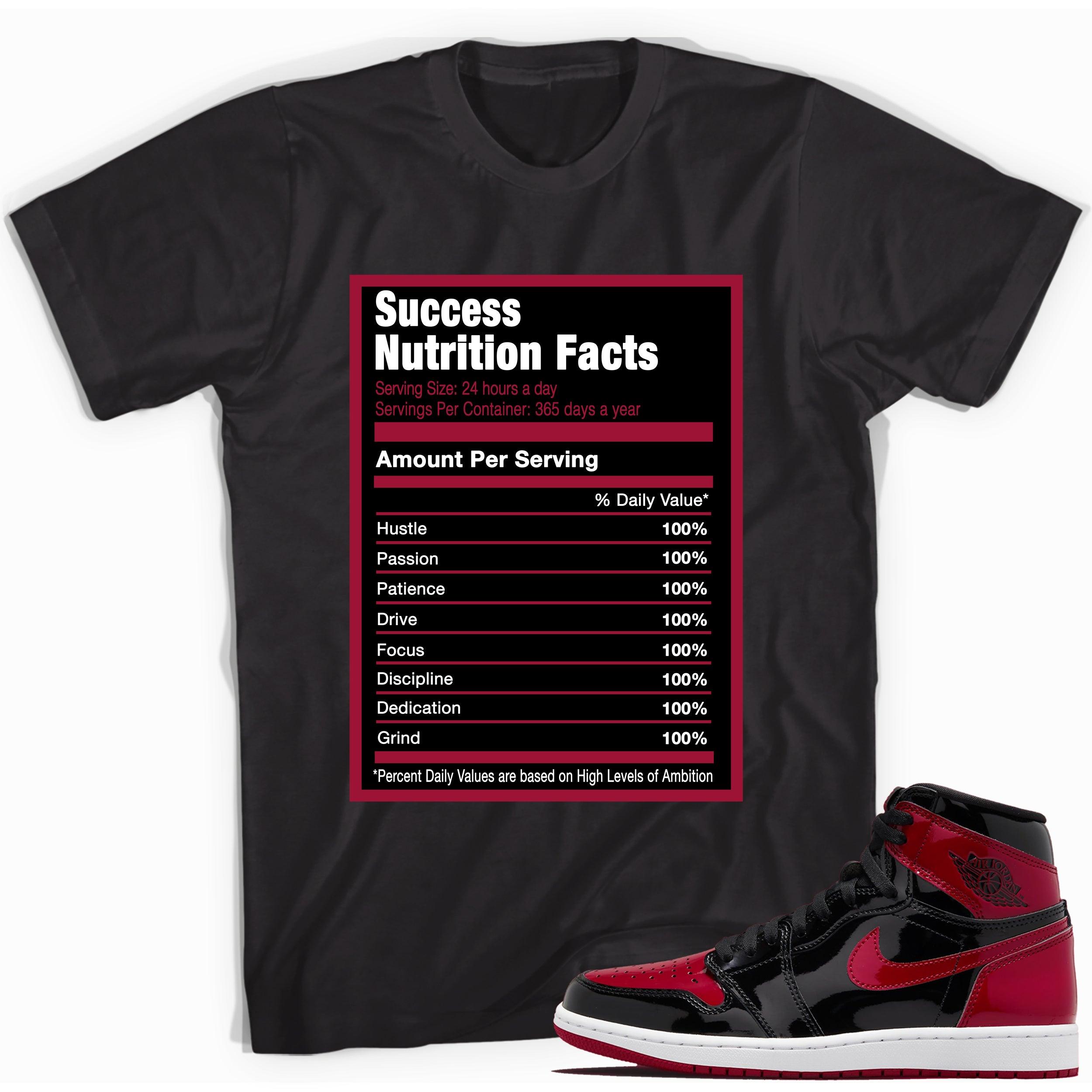 Black Success Nutrition Facts Shirt for Jordan 1s Bred Patent photo