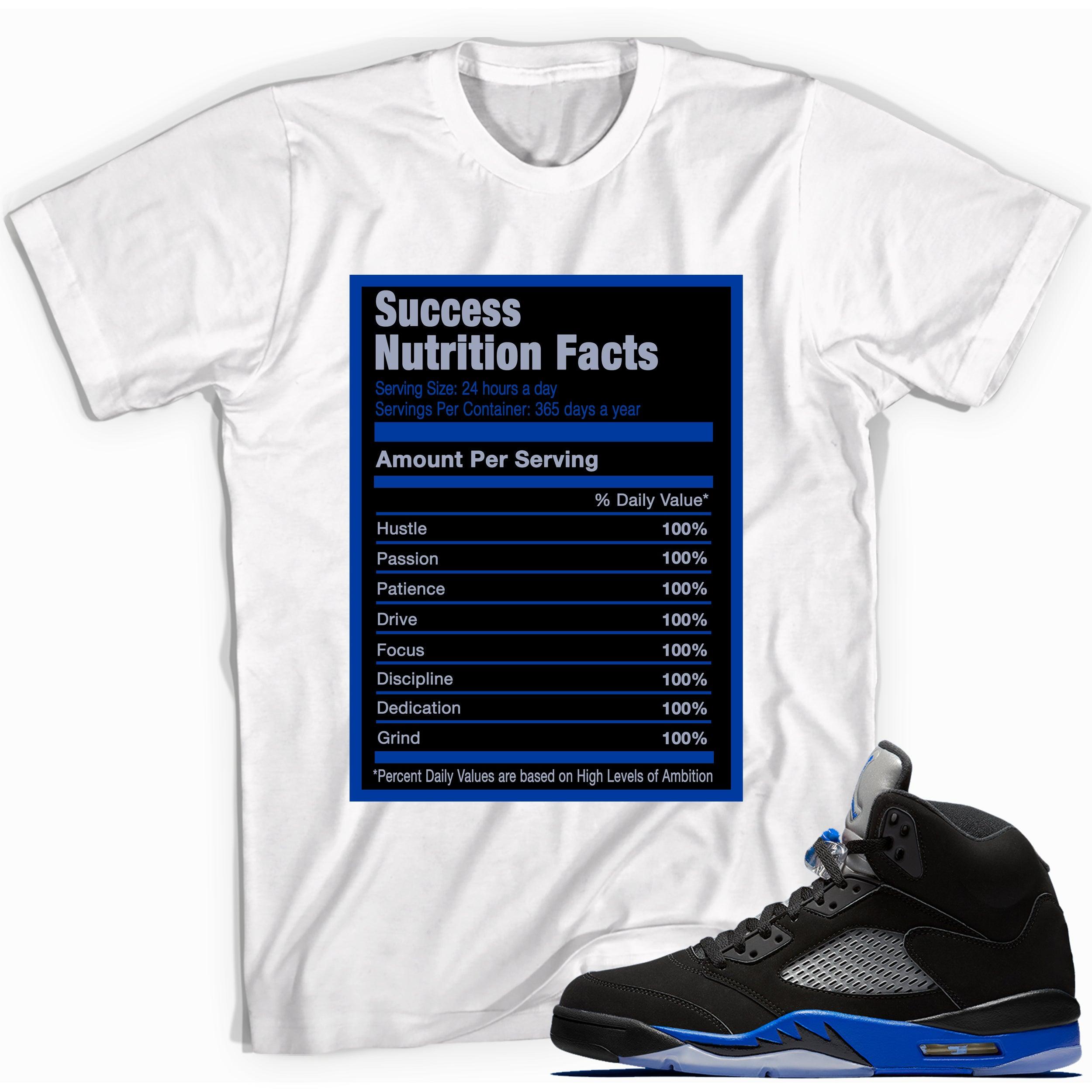 Success Nutrition Facts Sneaker Tee AJ 5 Racer Blue Shirt photo