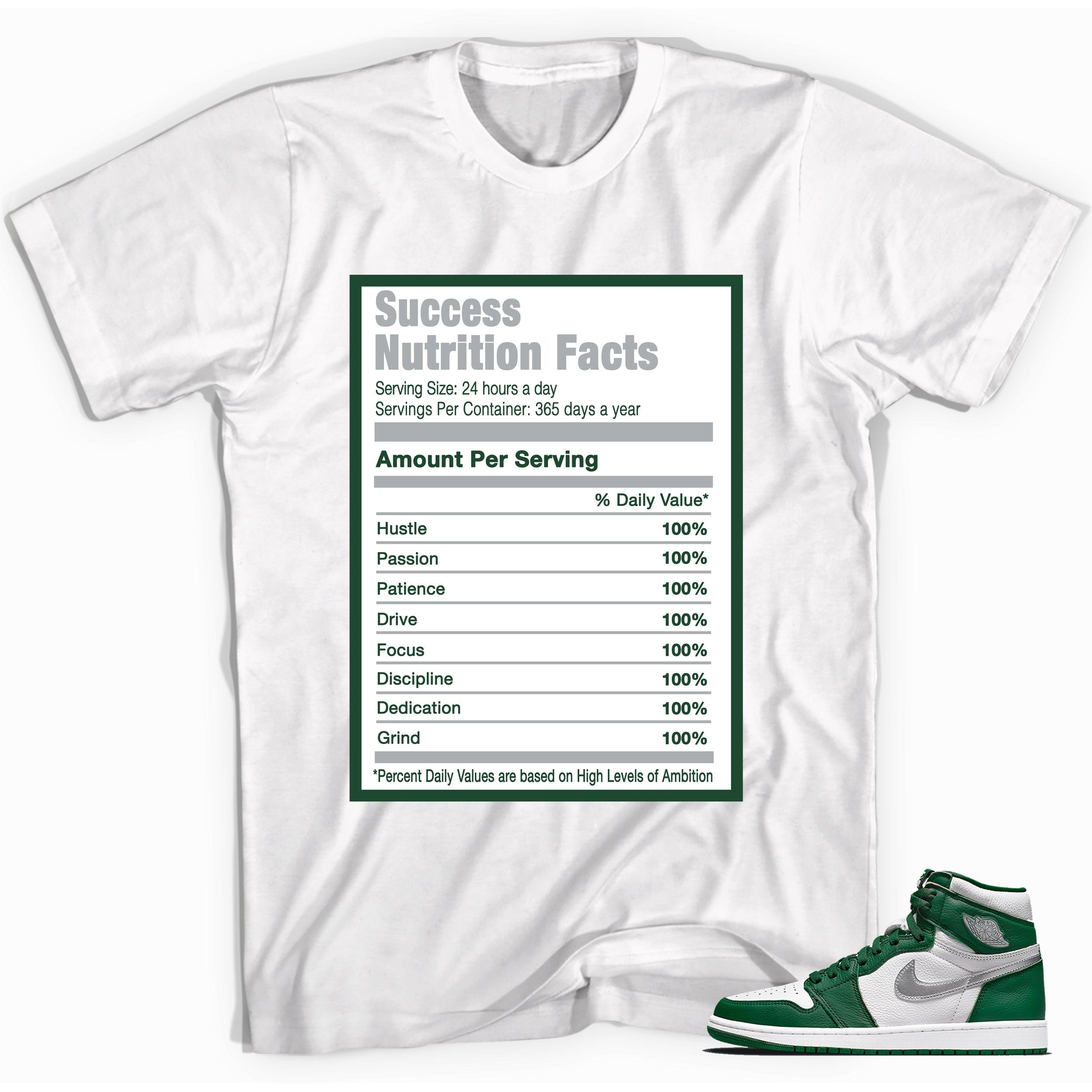 Success Nutrition Facts Shirt AJ 1 Retro High OG Gorge Green Sneakers photo