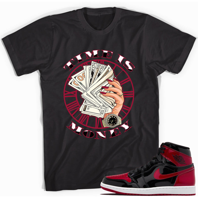 Black Time Is Money Shirt for Jordan 1s Bred Patent photo