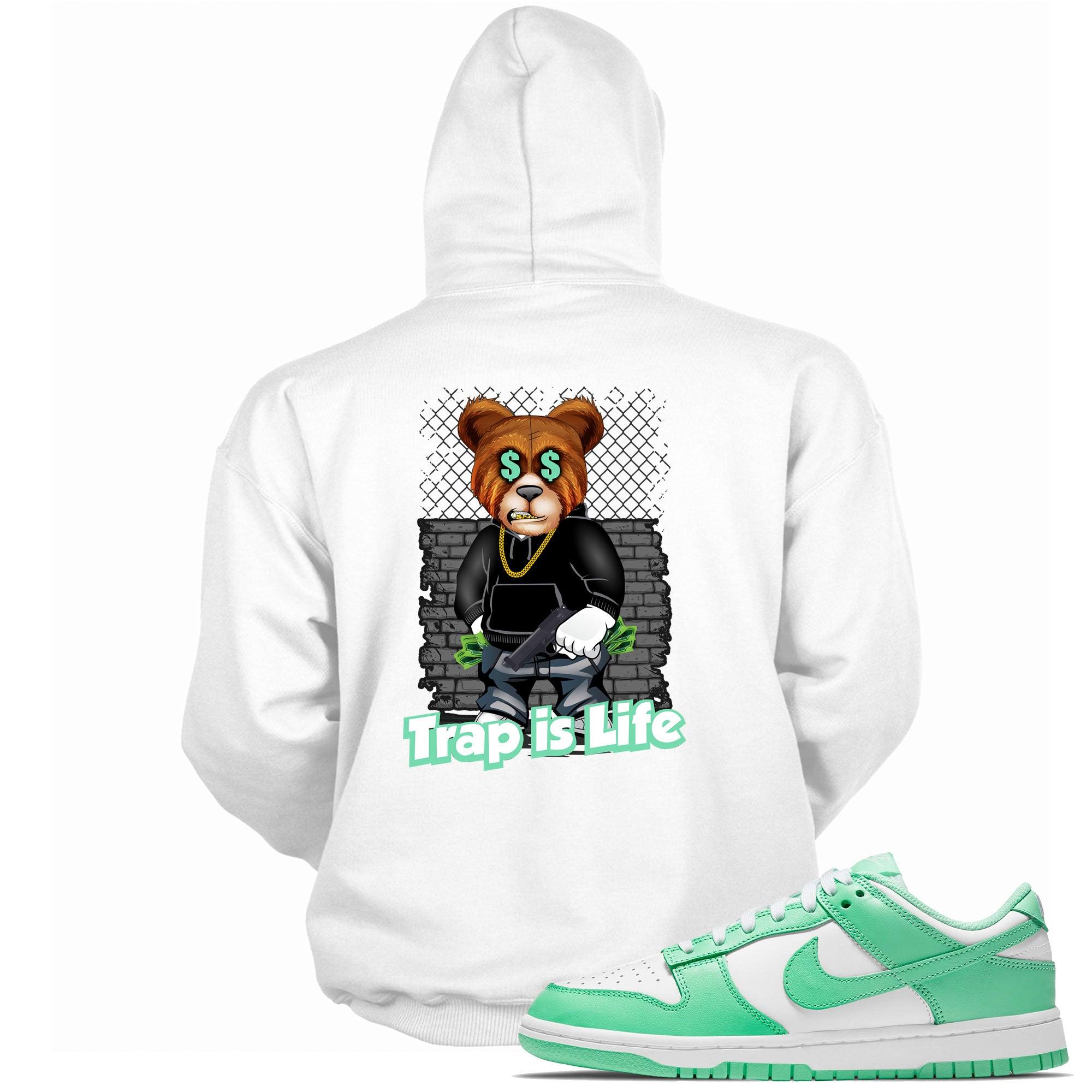 White Trap Is Life Hoodie Nike Dunks Low Green Glow photo