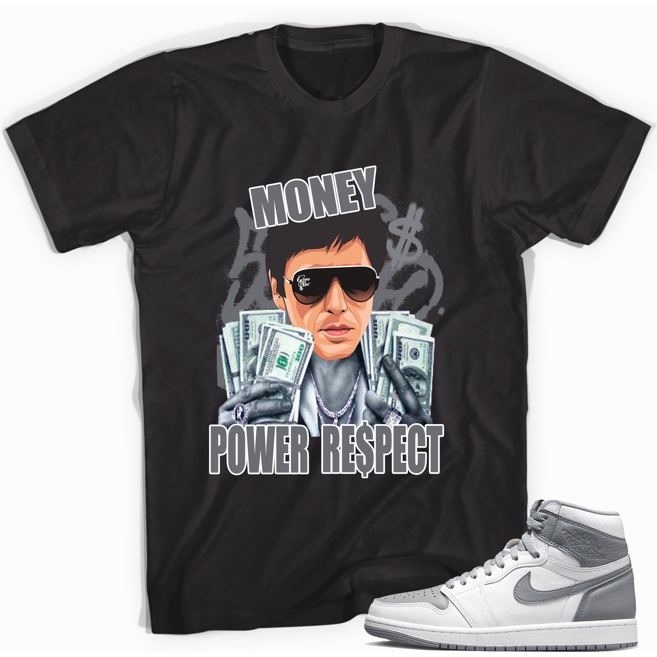 Tony Montana Money Power Respect Shirt AJ 1 High OG Stealth photo
