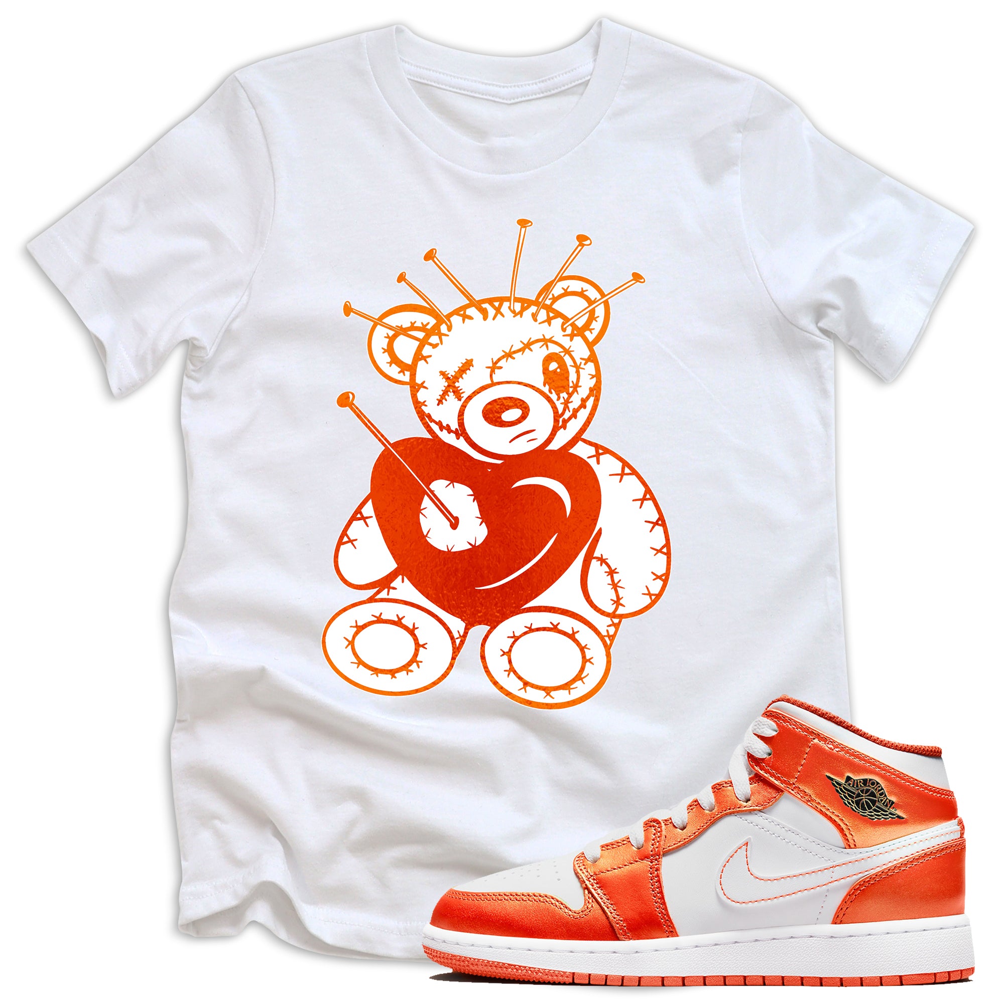 Voodoo Teddy Shirt Jordan 1s Mid Metallic Orange photo