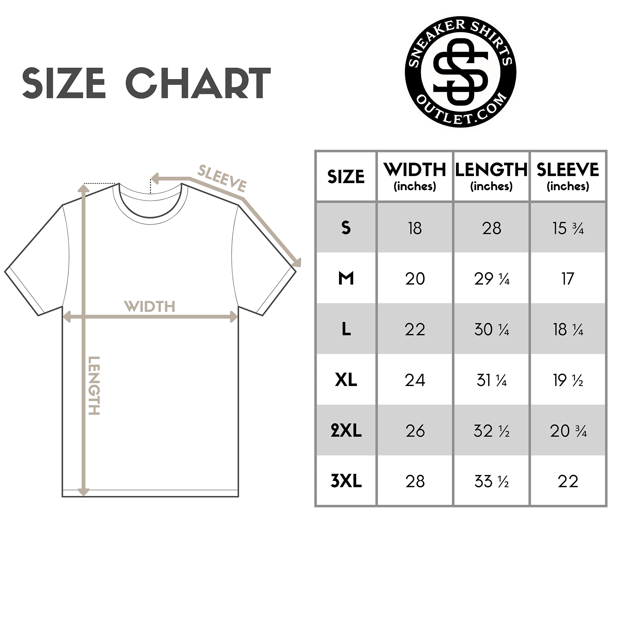 One of a Kind size chart photo