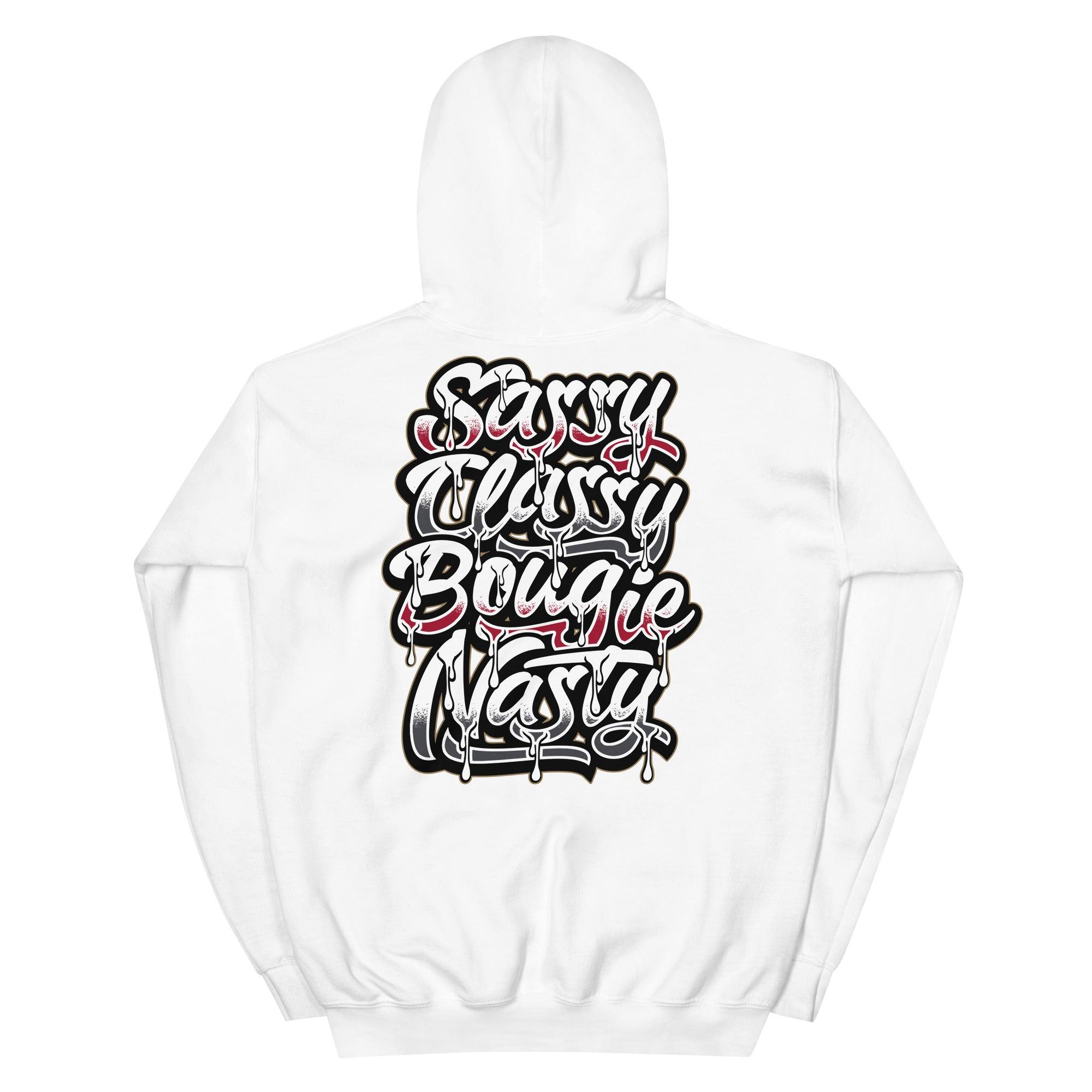 White Sassy Classy Bougie Nasty Hoodie AJ 13 Red Flint photo