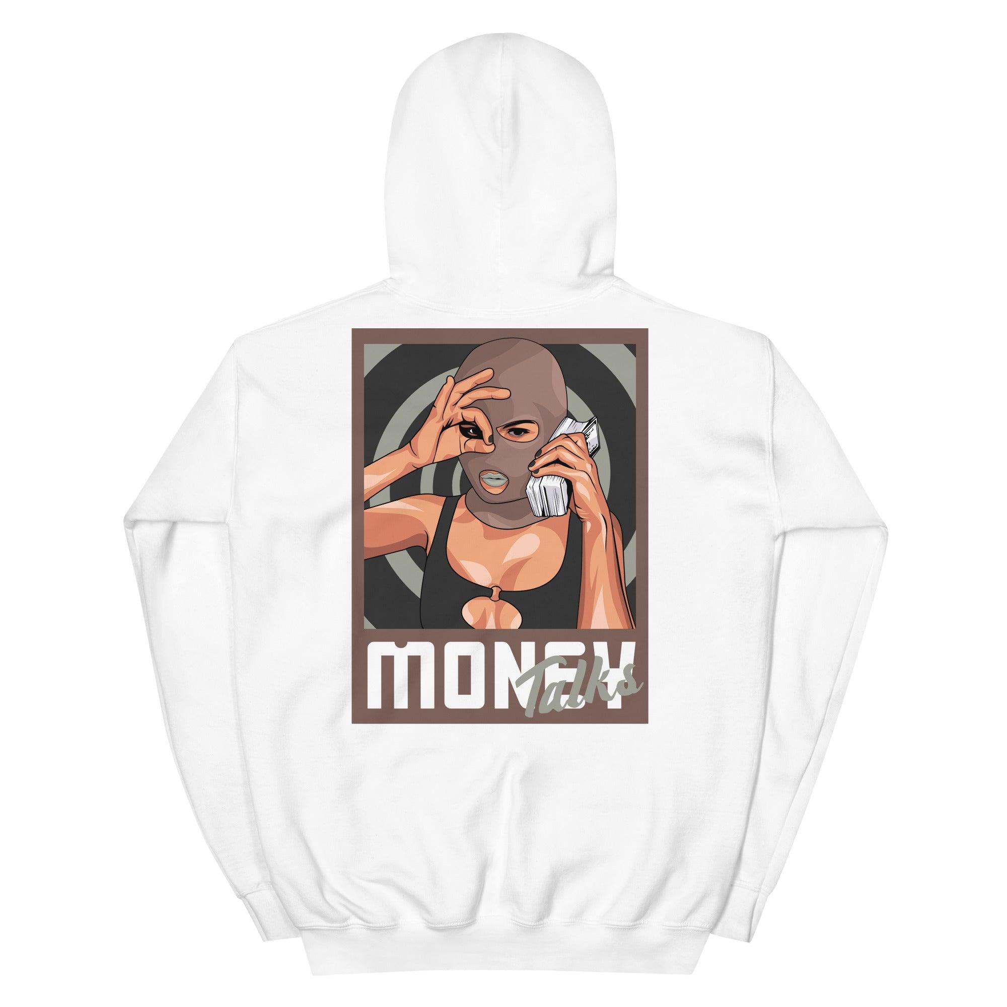 White Money Talks Hoodie AJ 1s Patina photo