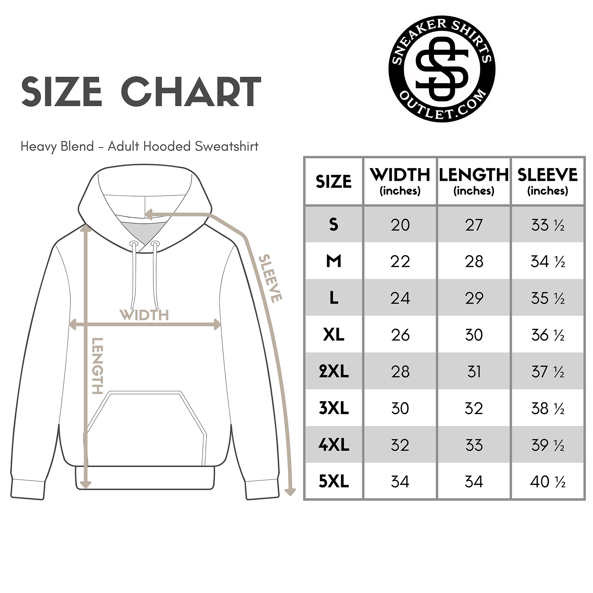 Hoodie Size Chart photo